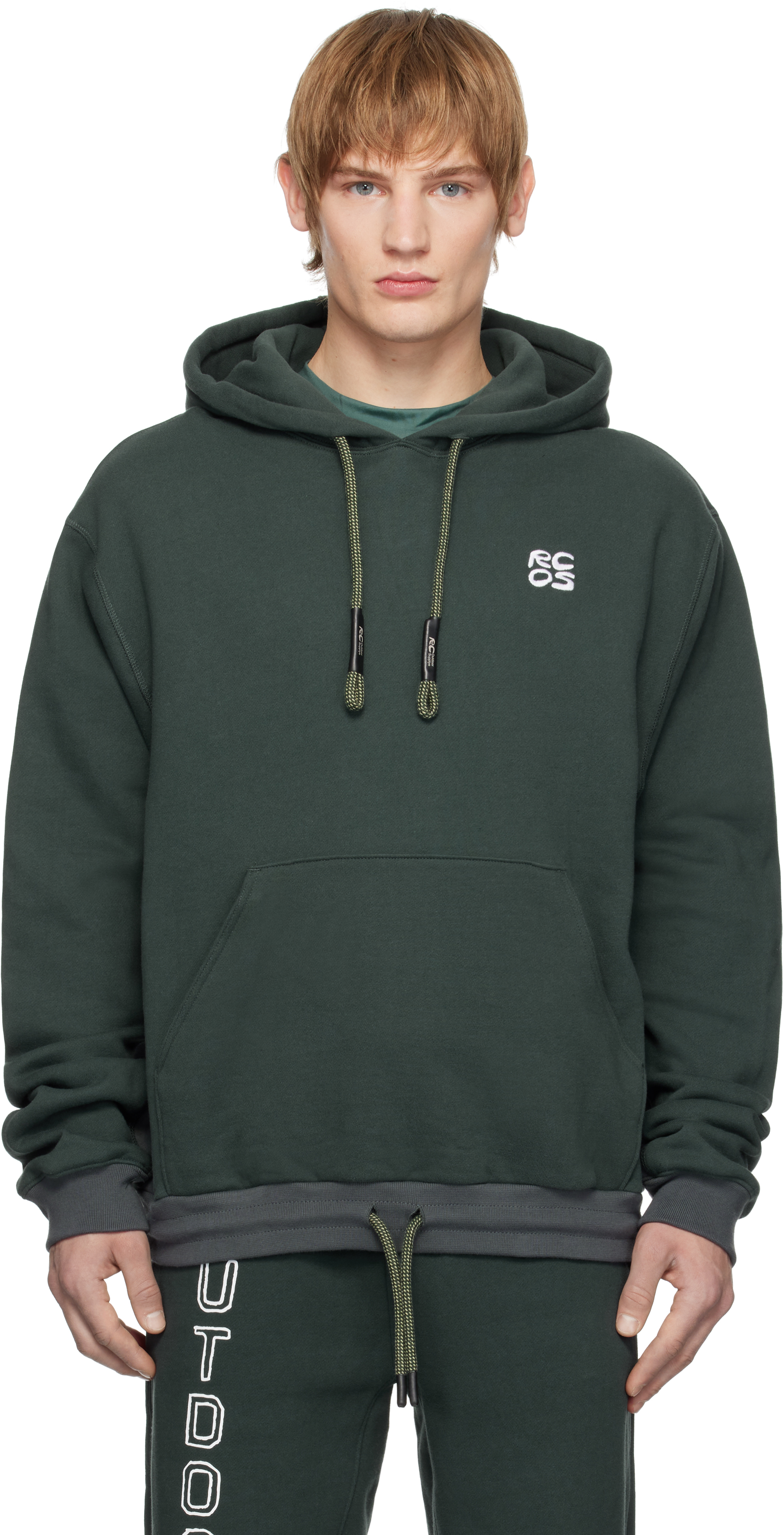 Green Stack Logo Embroidered Hoodie