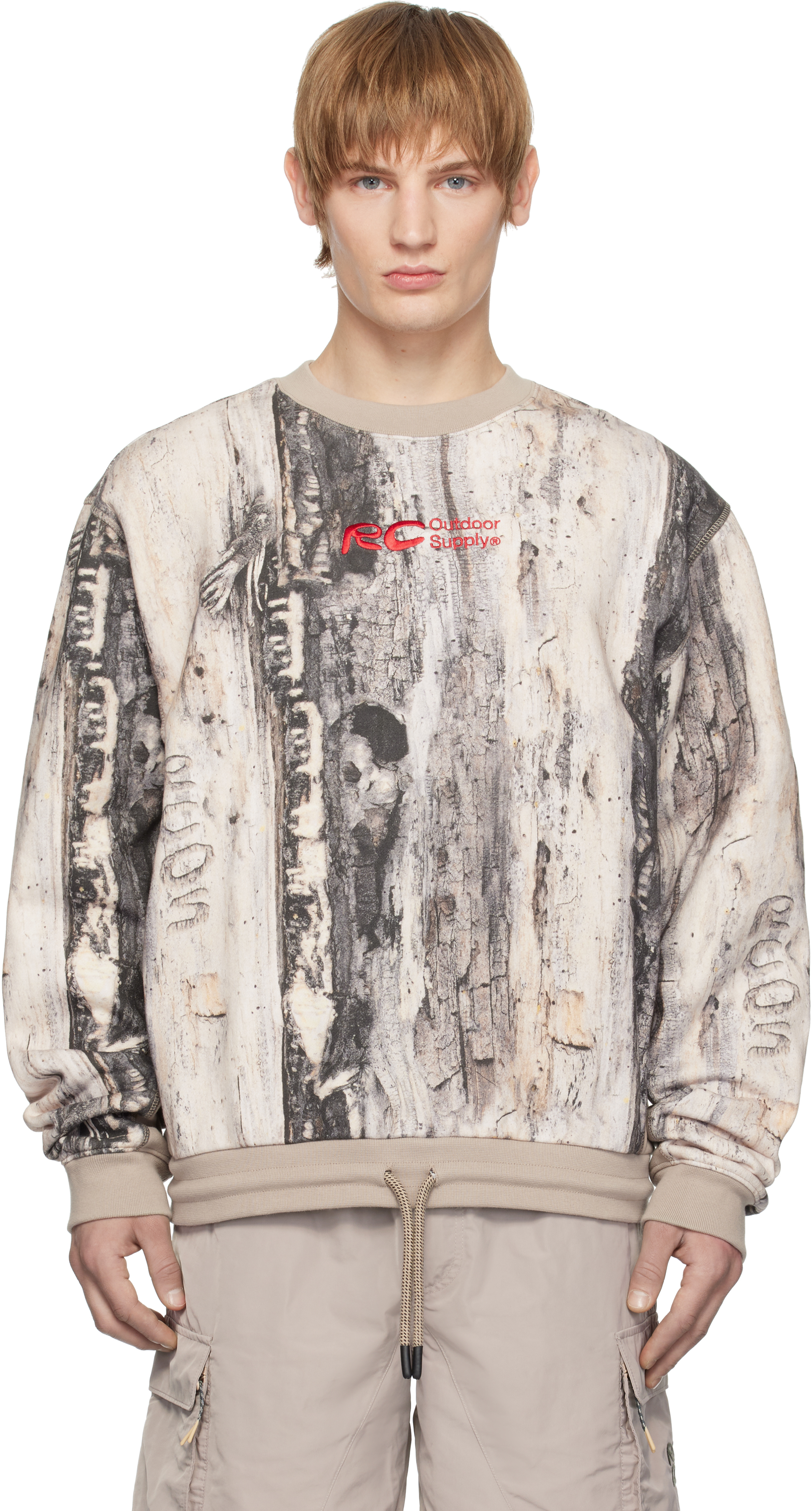 Off-White & Taupe 'RC Outdoor Supply' Logo Embroidered Sweatshirt