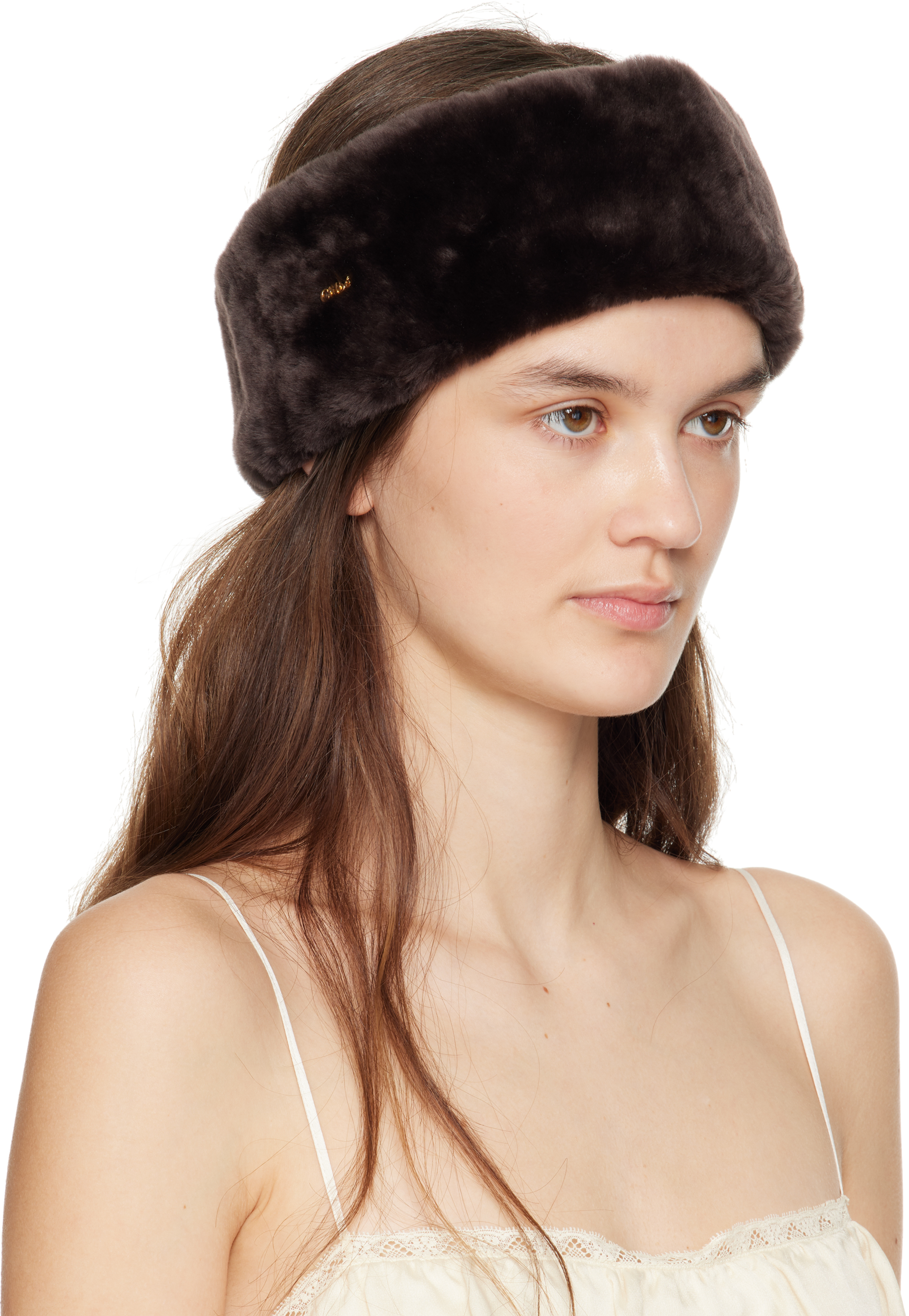 CHLOÉ BROWN SHEARLING HEADBAND 