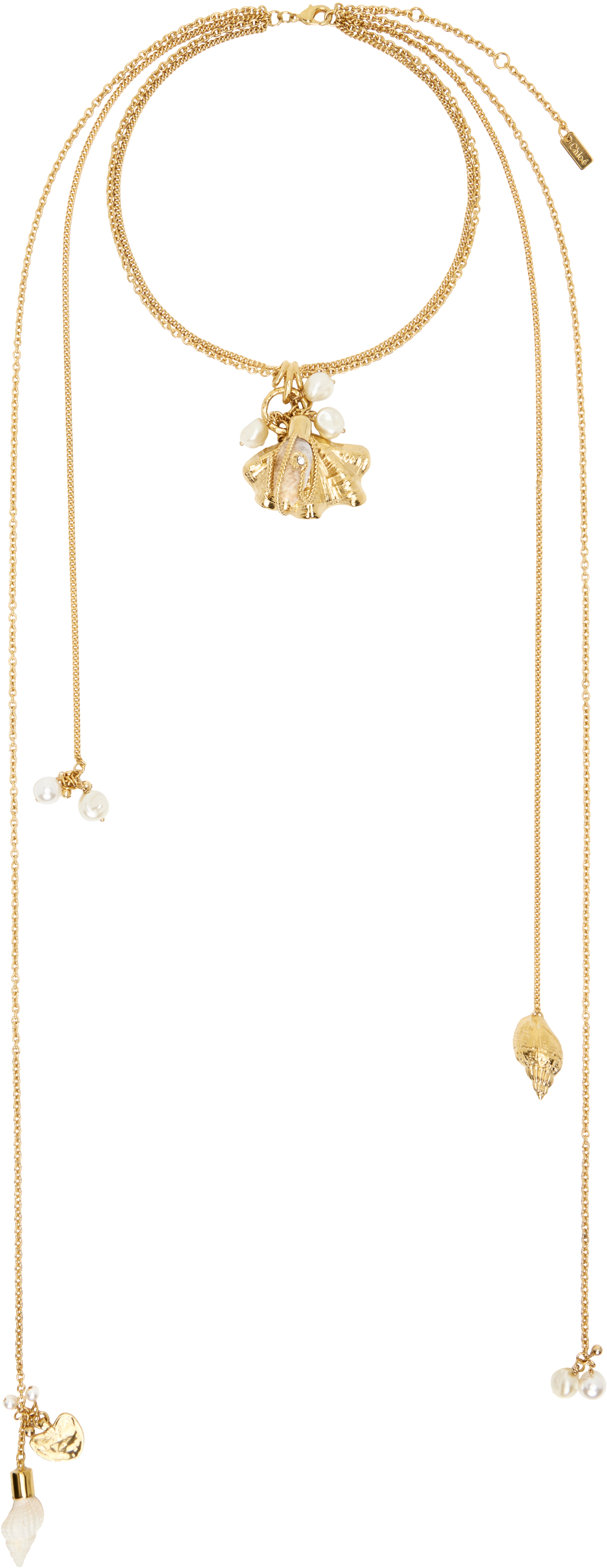 Chloé: Gold 'The Chloe Shells Scarf' Necklace | SSENSE