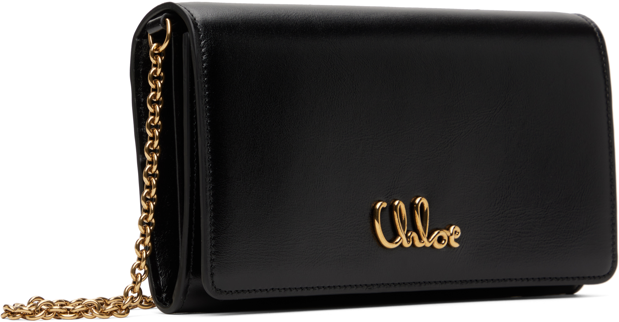 Shop Chloé Black ' Iconic Flap Wallet On Chain' Bag In 001 Black