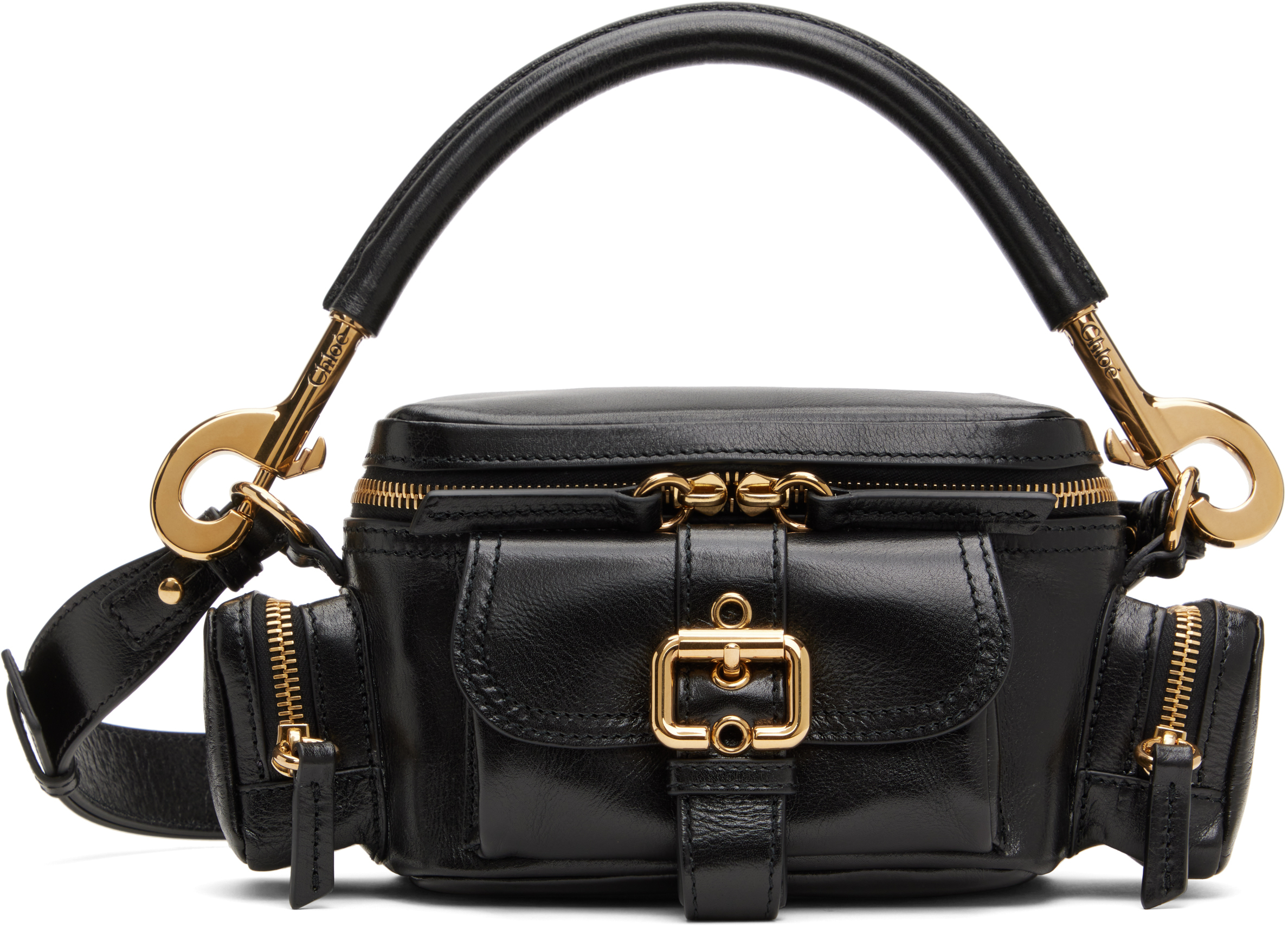 Chloé Small Camera Glossy Leather Bag In 001 Black