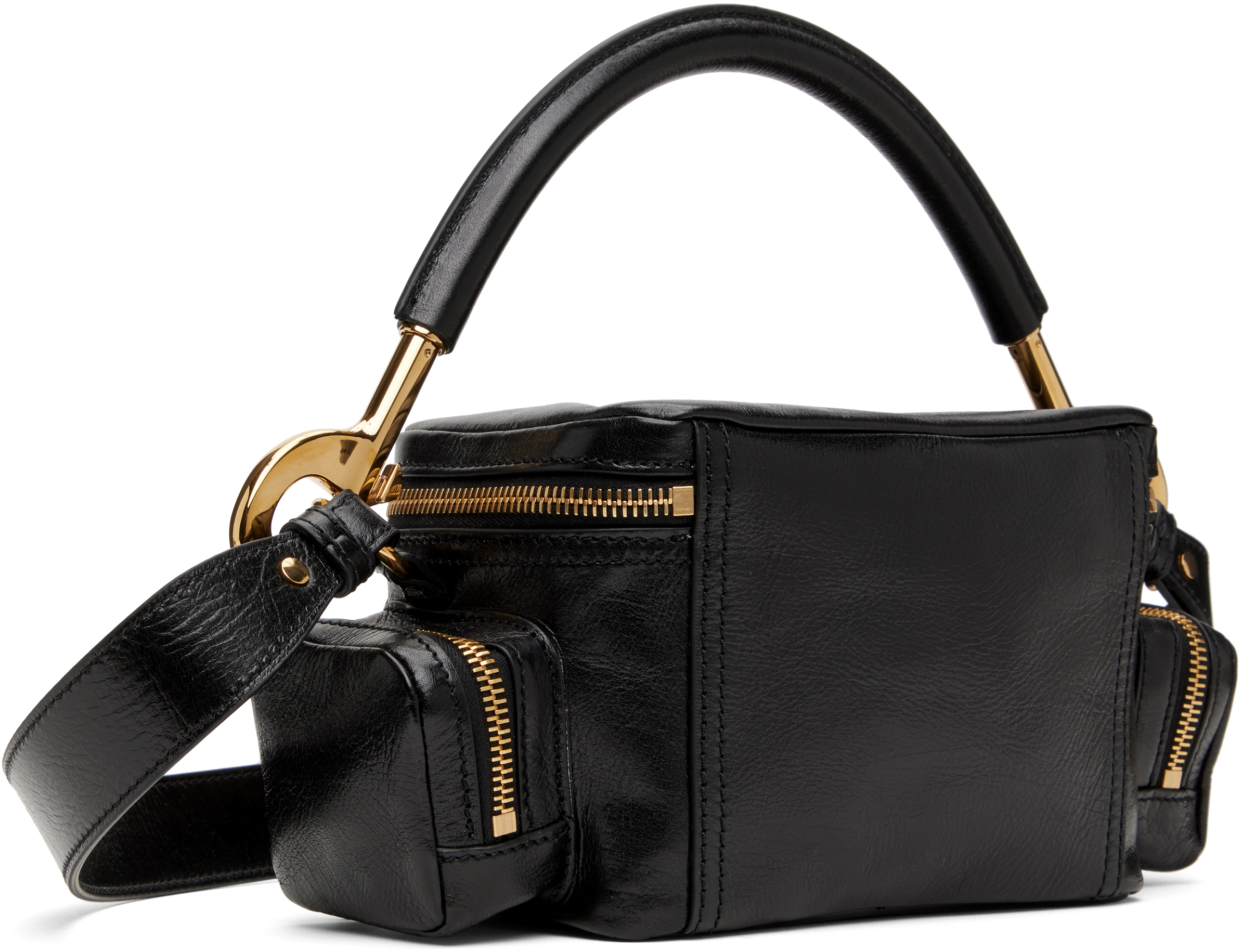 Chloé Small Camera Glossy Leather Bag In 001 Black
