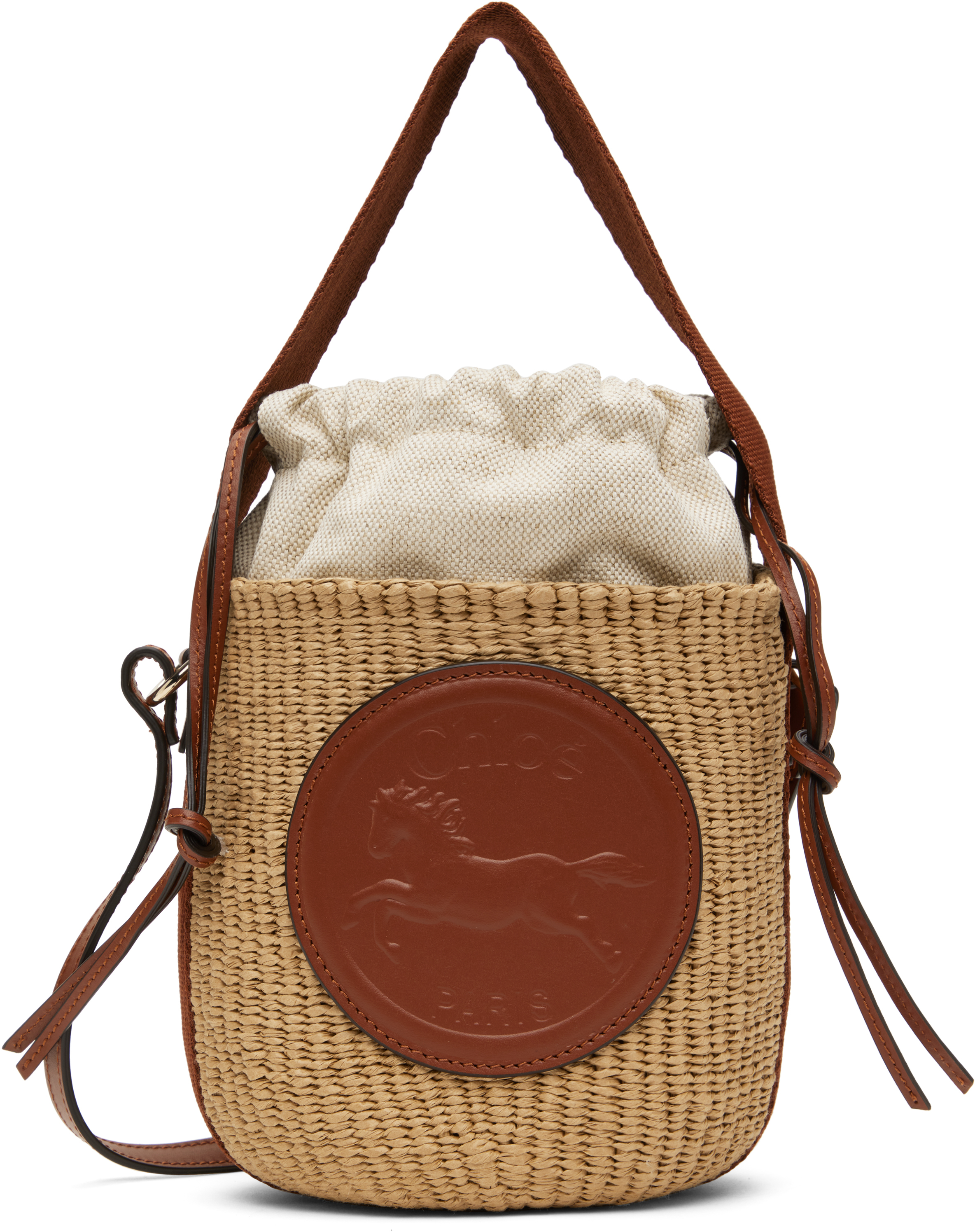 Chloé Small Horse Medal Bag Made Of Natural Fibers In 27s Sepia Brown