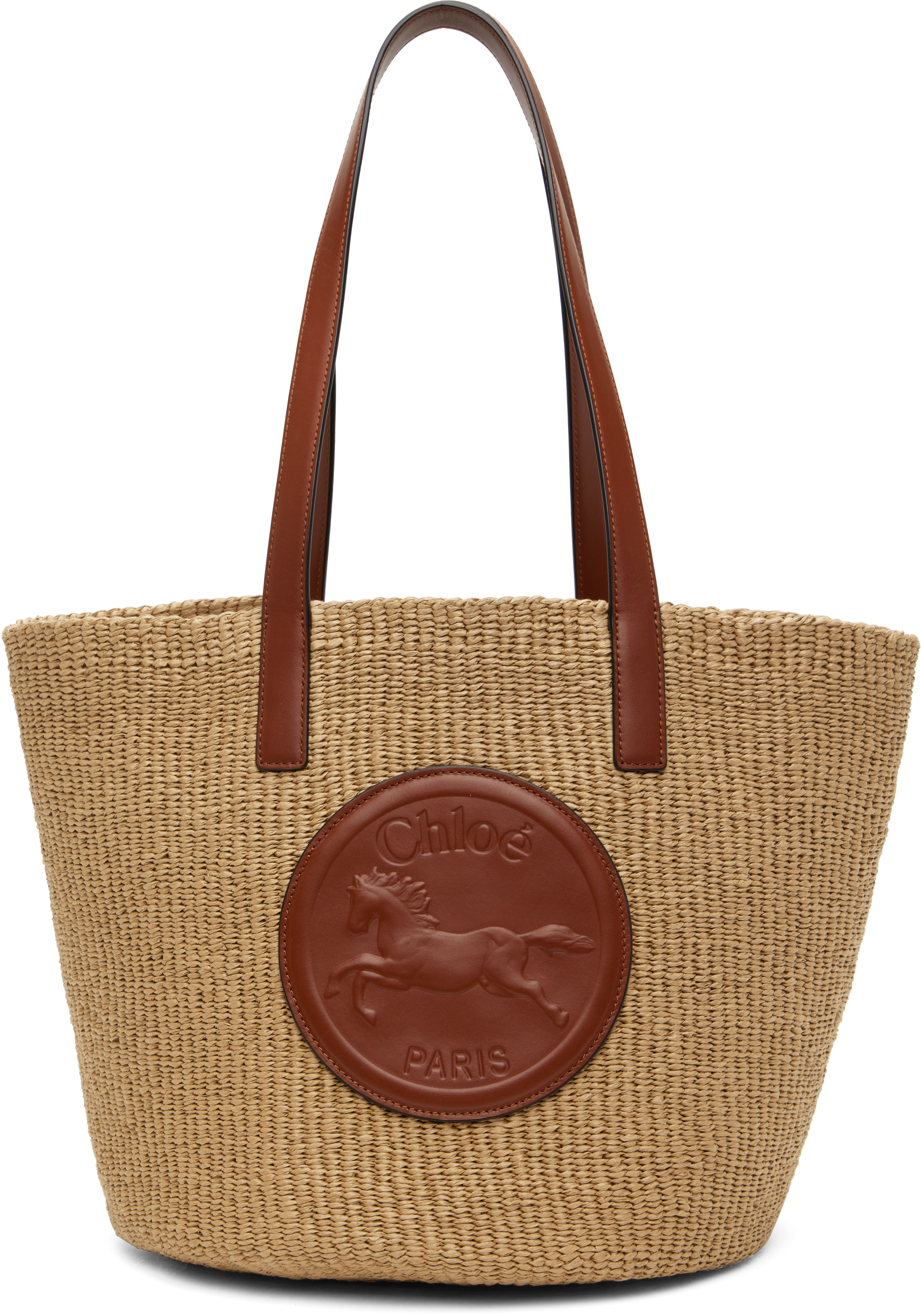 Chloé Beige Large Horse Medal Basket Tote