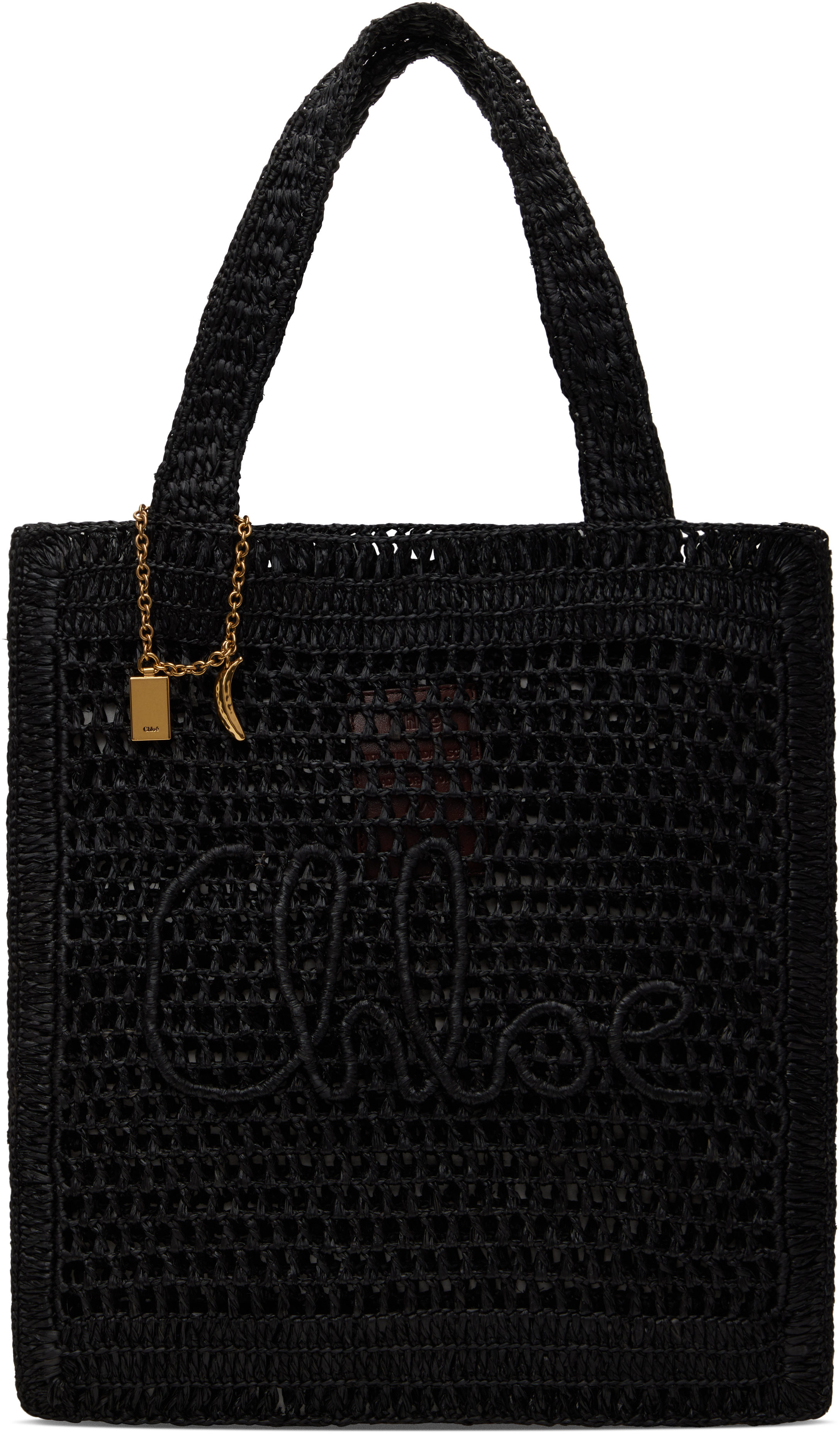 トートバッグ CHLOE BLACK RAFFIA ESTATE BANANA SHOPPING BAG Chloé Black Raffia Estate Banana Shopping Bag | italist