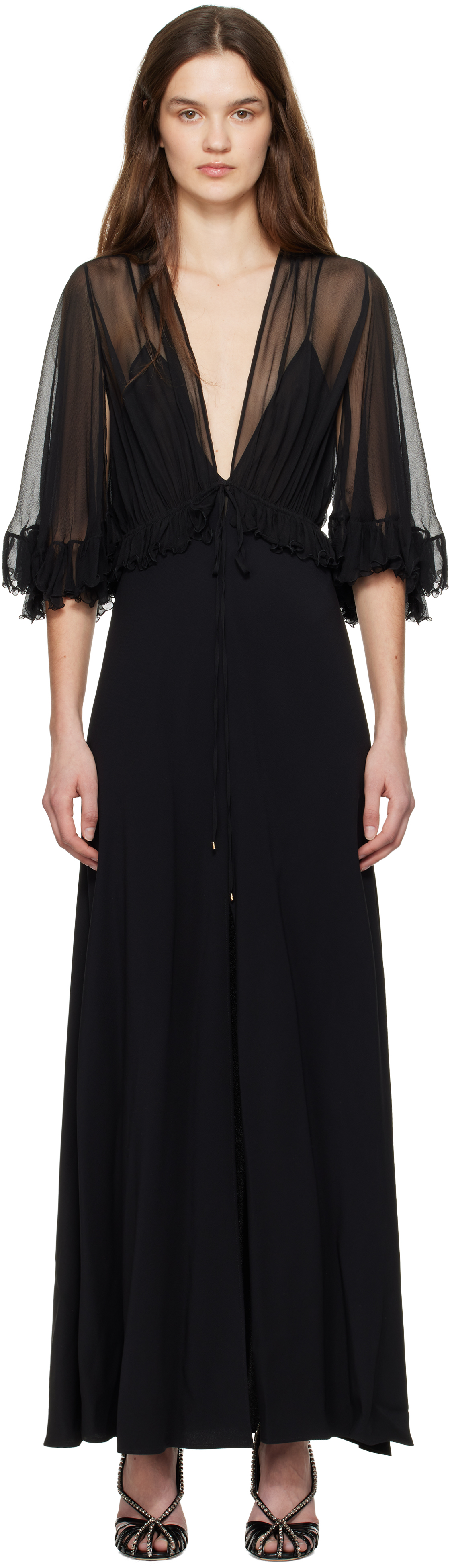 Chlo&eacute;: Black V-Neck Maxi Dress | SSENSE