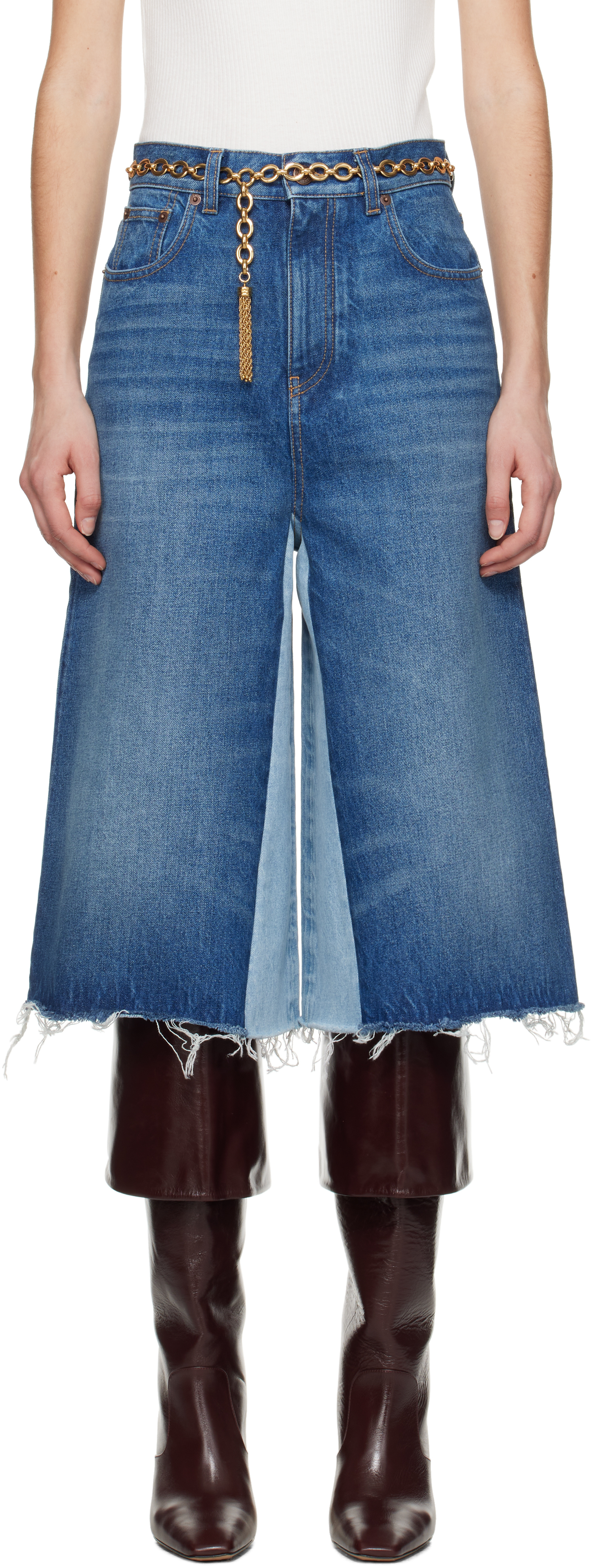 【残りわずか】CHLOE デニムパッチワーク バミューダショーツ CHLOE】パッチワーク ハイウエストデニム バミューダショーツ