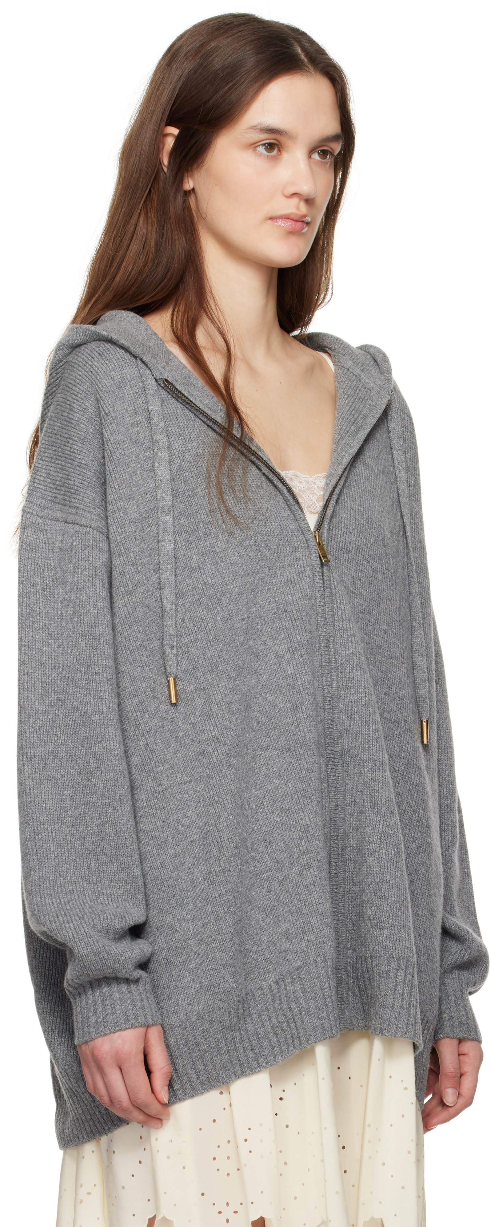 Chloé Sweat À Capuche Zippé Oversize En Maille De Laine Et Cachemire Femme Gris Taille Xs 70% Laine, 30% C In 012 Divine Grey