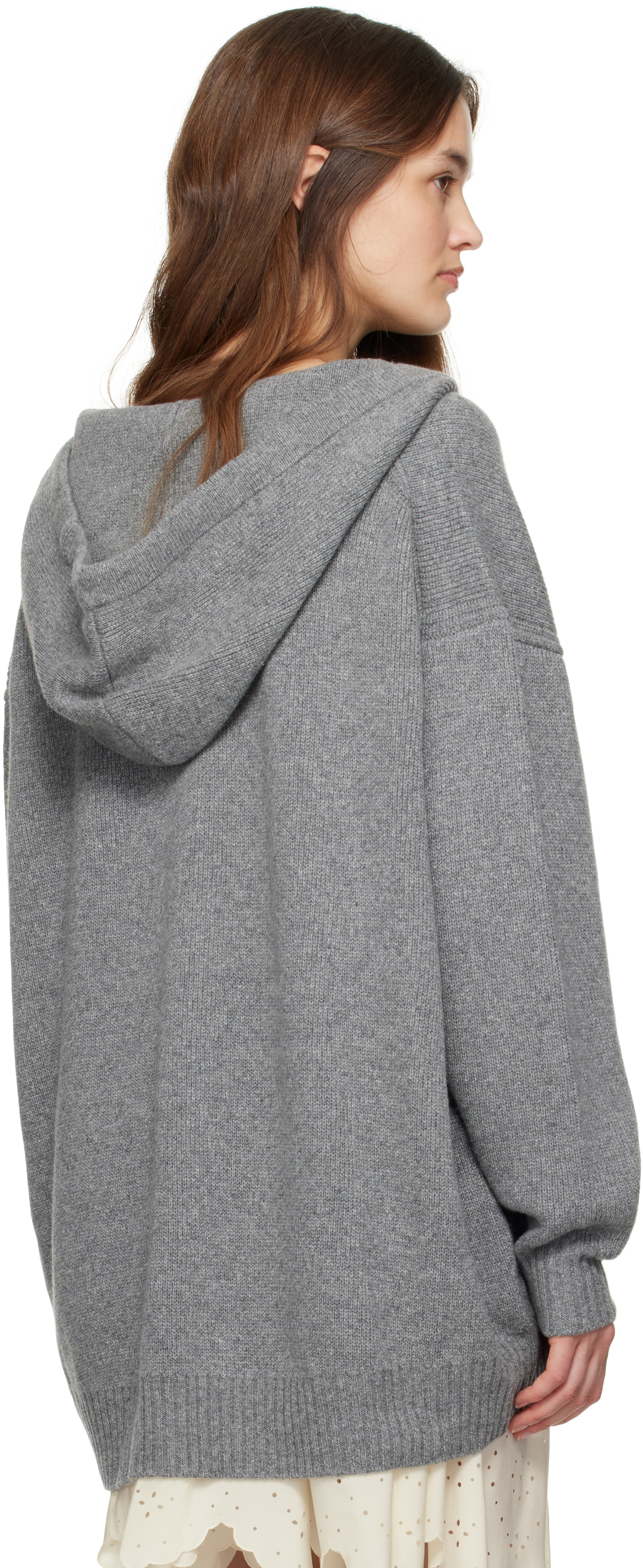 Chloé Sweat À Capuche Zippé Oversize En Maille De Laine Et Cachemire Femme Gris Taille Xs 70% Laine, 30% C In 012 Divine Grey