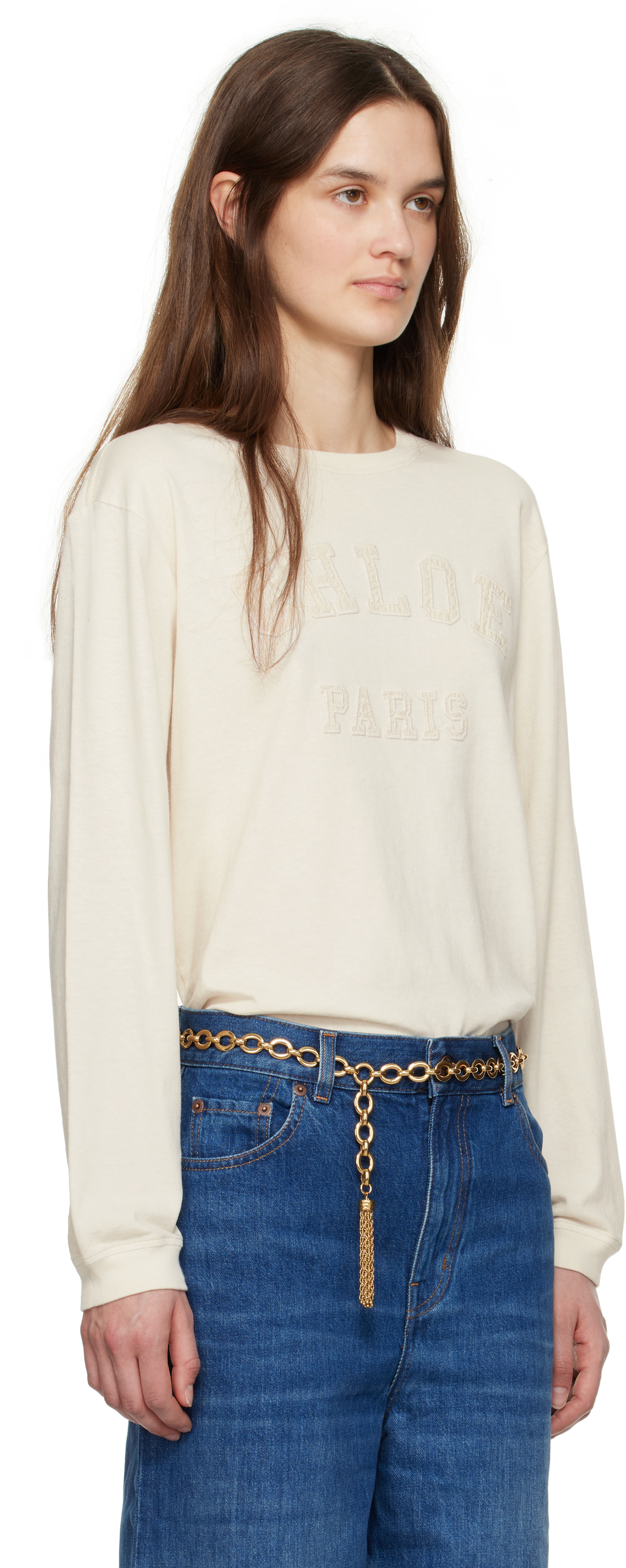 Chloé Off-white Oversized Long-sleeve Logo T-shirt In 103 Coconut Milk