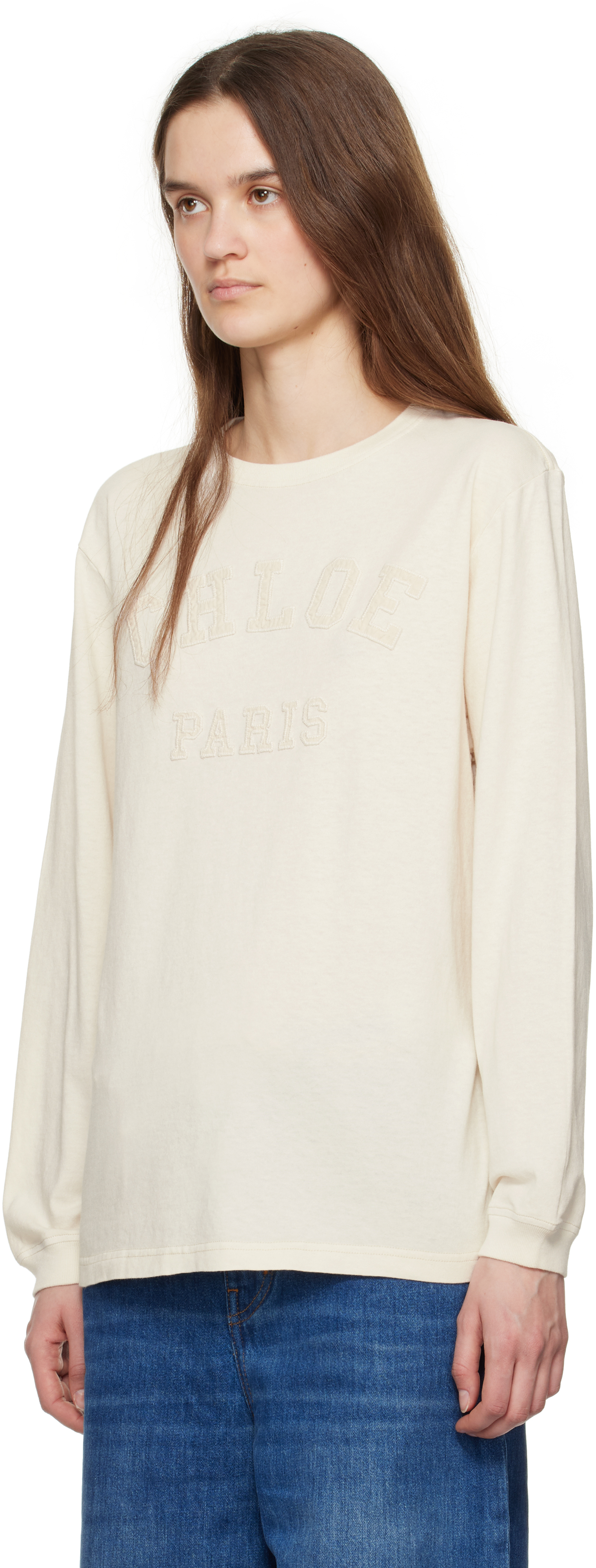 Chloé Off-white Oversized Long-sleeve Logo T-shirt In 103 Coconut Milk