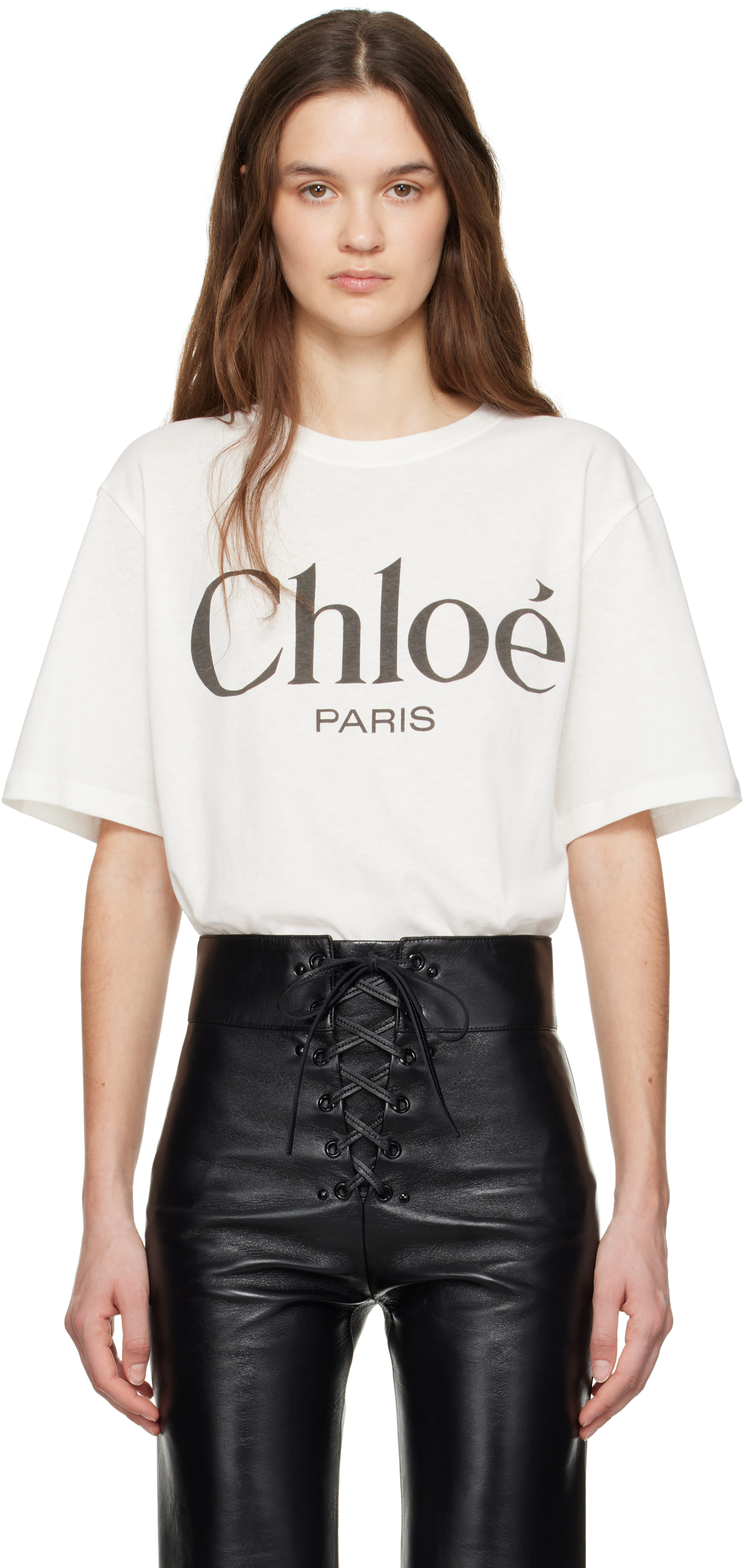 Tシャツ・カットソー CHLOE Women Tops CH25UJH09183 101 WHITE CHLOÉ Printed cotton-jersey T-shirt | NET-A-PORTER