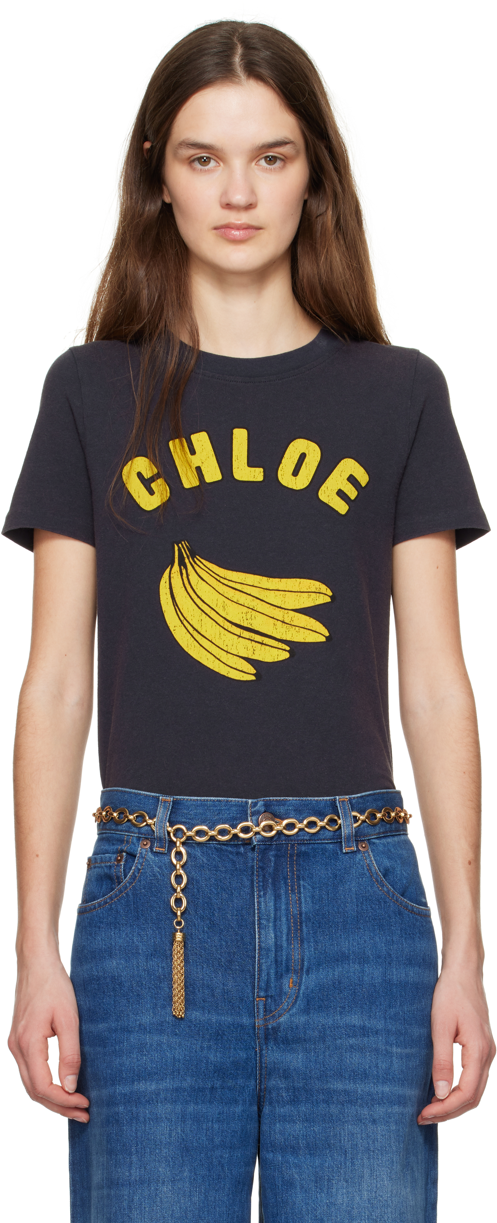 Shop Chloé Navy Baby Fit Logo T-shirt In 405 Twilight Blue