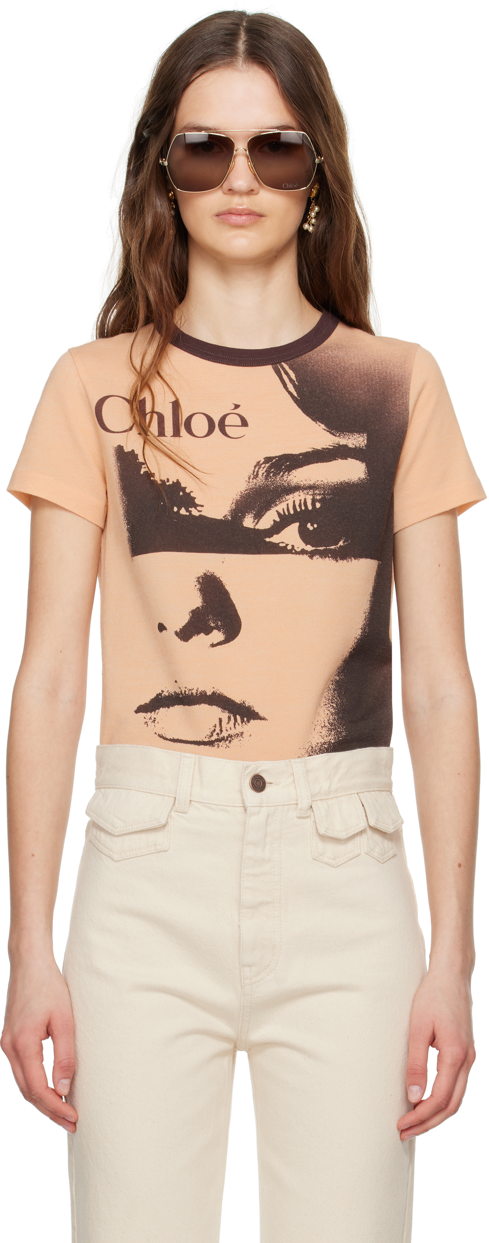 【Chloe】オレンジ&ブラウン ロゴ クルーネックTシャツ Chloéのオレンジ&ブラウン ロゴ クルーネックTシャツがセール中