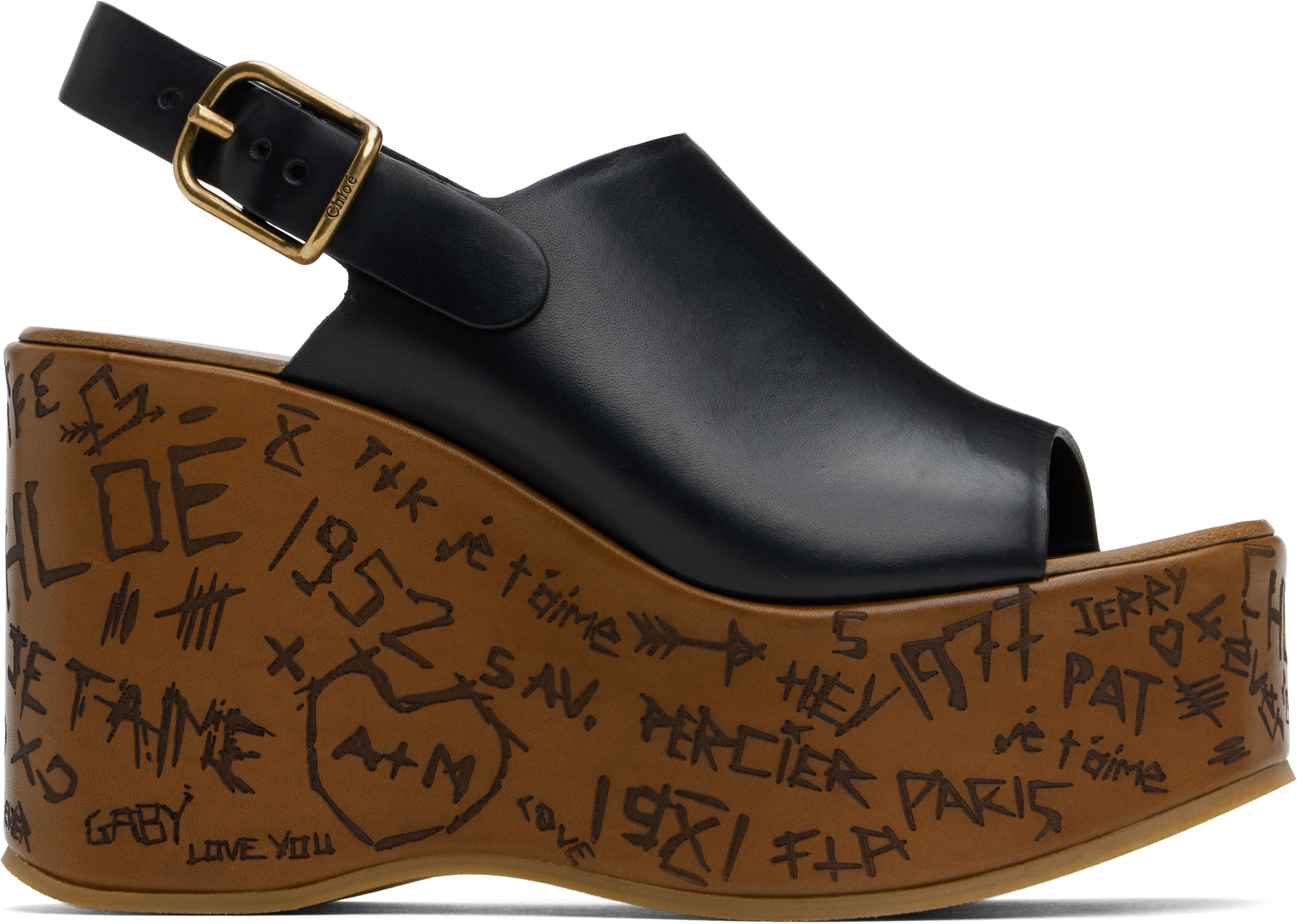Chloé: Black Maxime Wedge Sandals | SSENSE