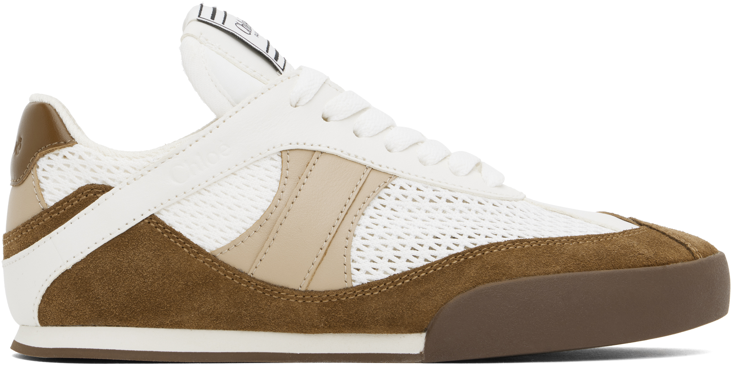 Chloé: ホワイト＆ブラウン Chloé Kick スニーカー | SSENSE 日本