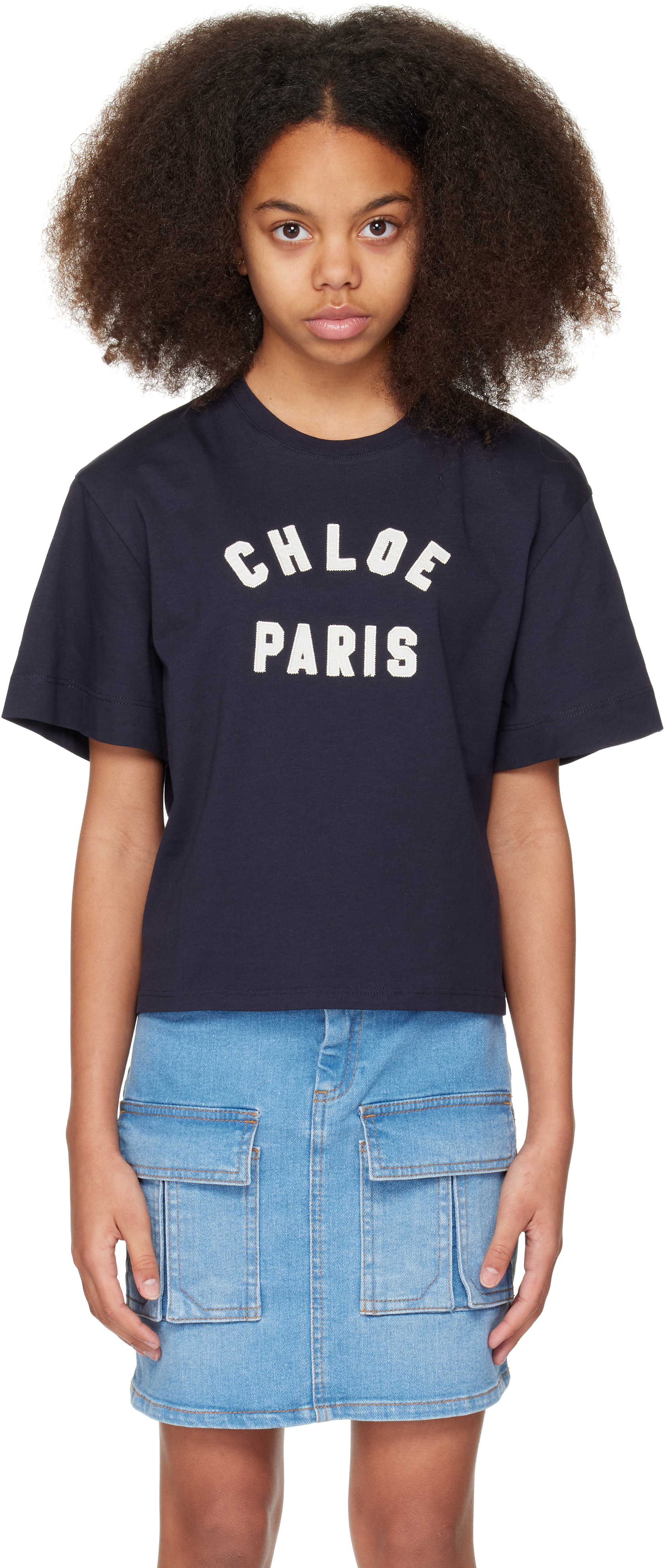 Chloé Kids Navy Logo T-shirt In 859 Navy