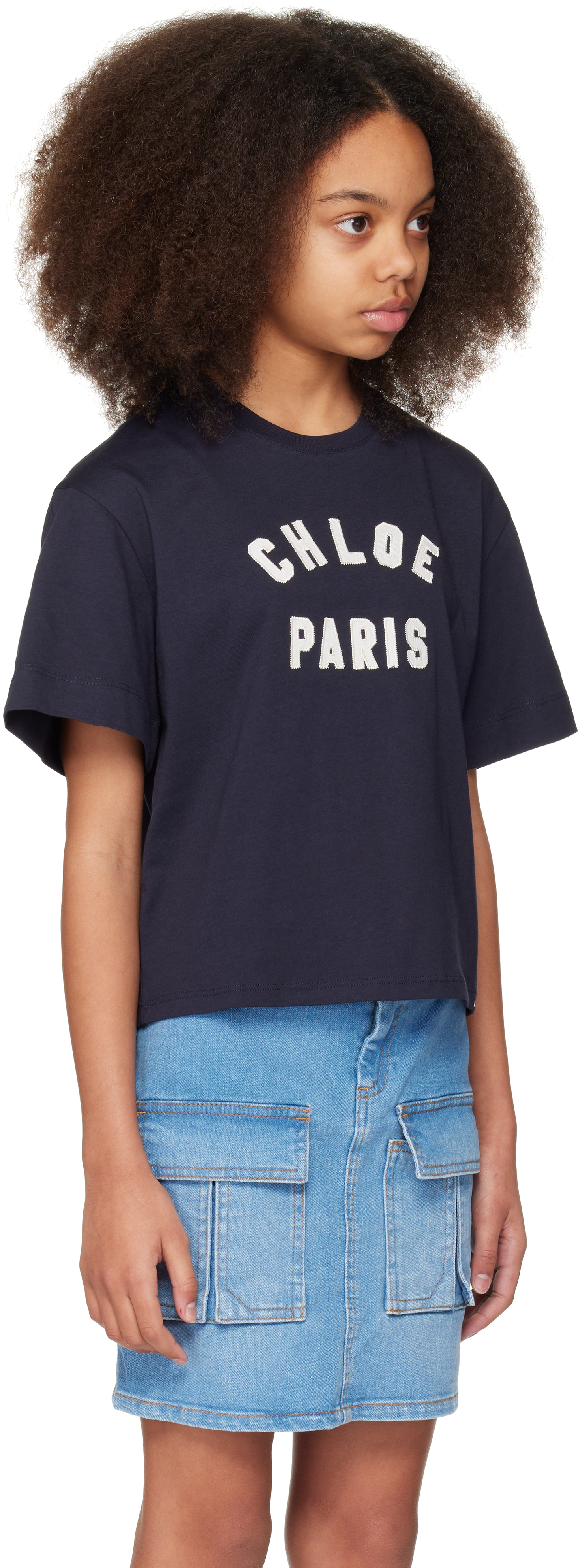 Chloé Kids Navy Logo T-shirt In 859 Navy
