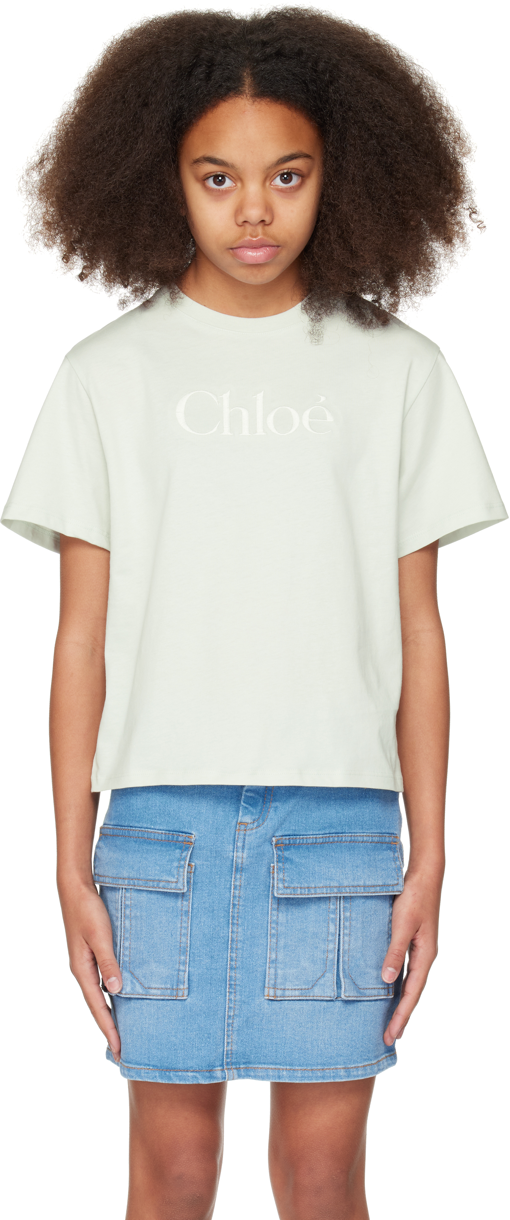 Chloé Kids Green Logo T-shirt In 73h Milky Green