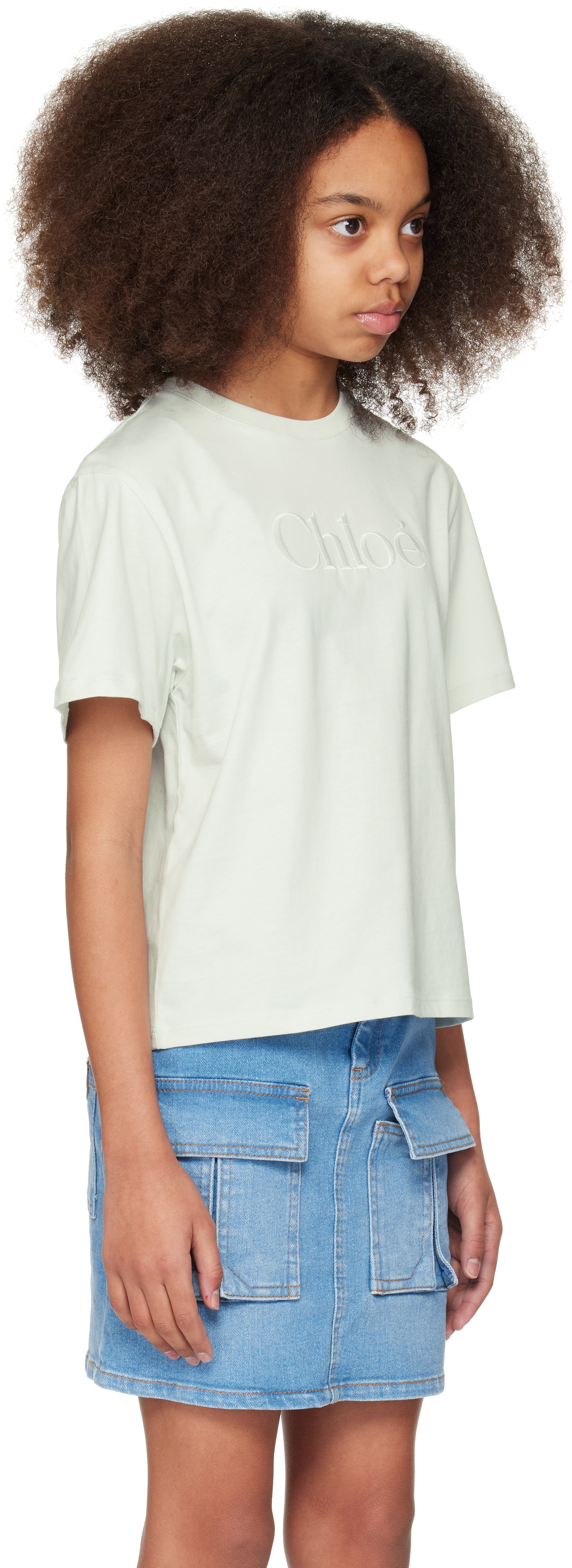 Chloé Kids Green Logo T-shirt In 73h Milky Green