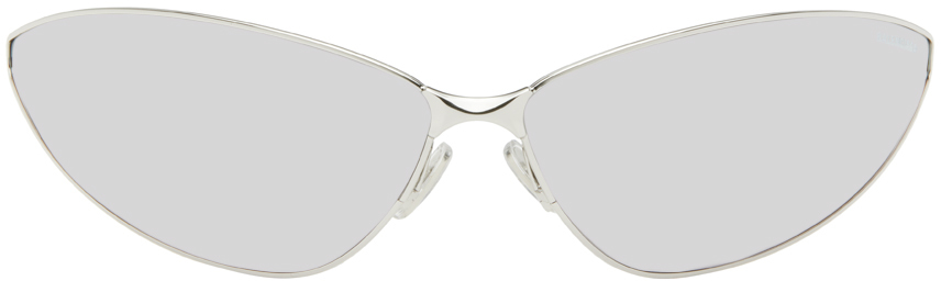 Shop Balenciaga Silver Razor Cat Eye Sunglasses In 001 Silver