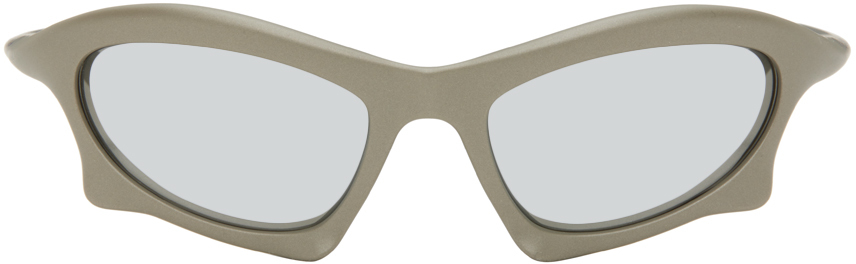 Gray Bat Rectangle Sunglasses by Balenciaga on Sale