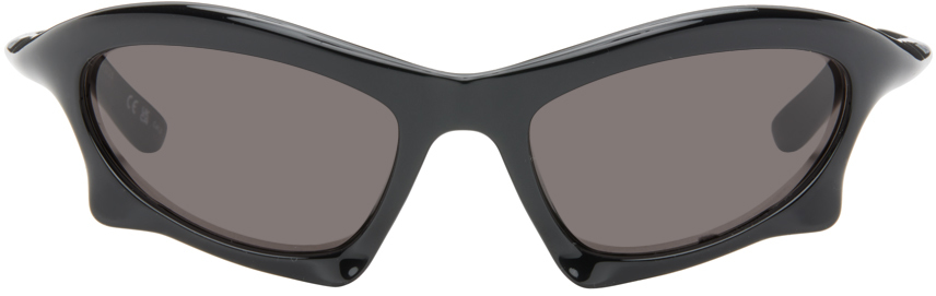 Shop Balenciaga Black Bat Rectangle Sunglasses In 001 Black