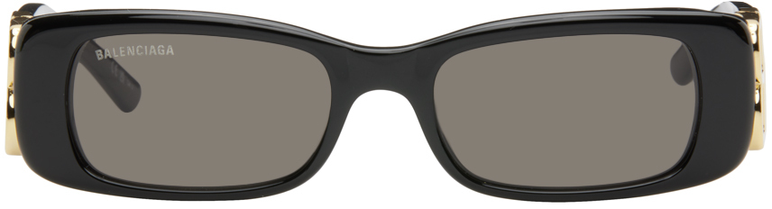 Shop Balenciaga Black Dynasty Rectangle Sunglasses In 001 Black