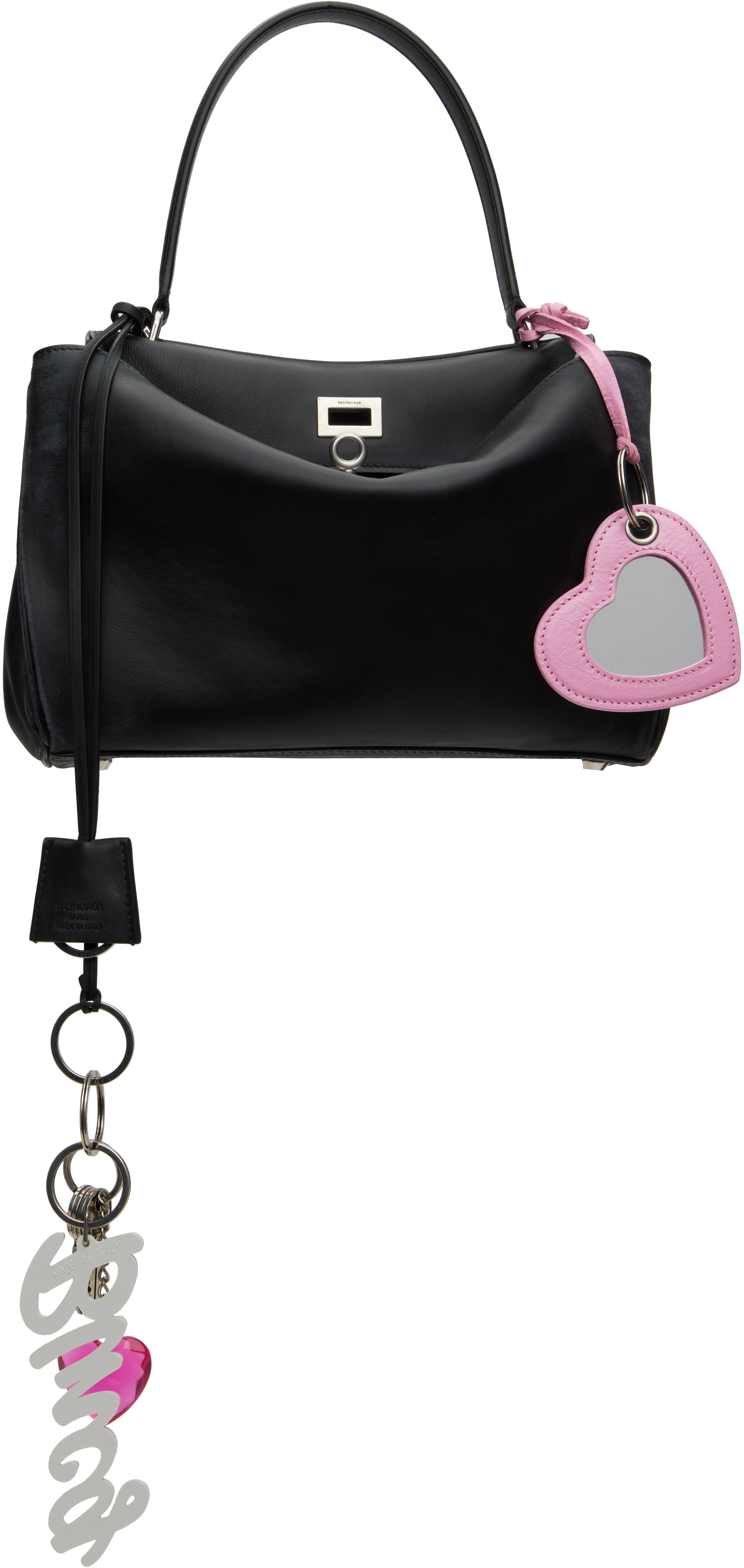 Balenciaga: ブラック スモール Rodeo With One Charm バッグ Balenciaga: ブラック スモール Rodeo With One Charm バッグ