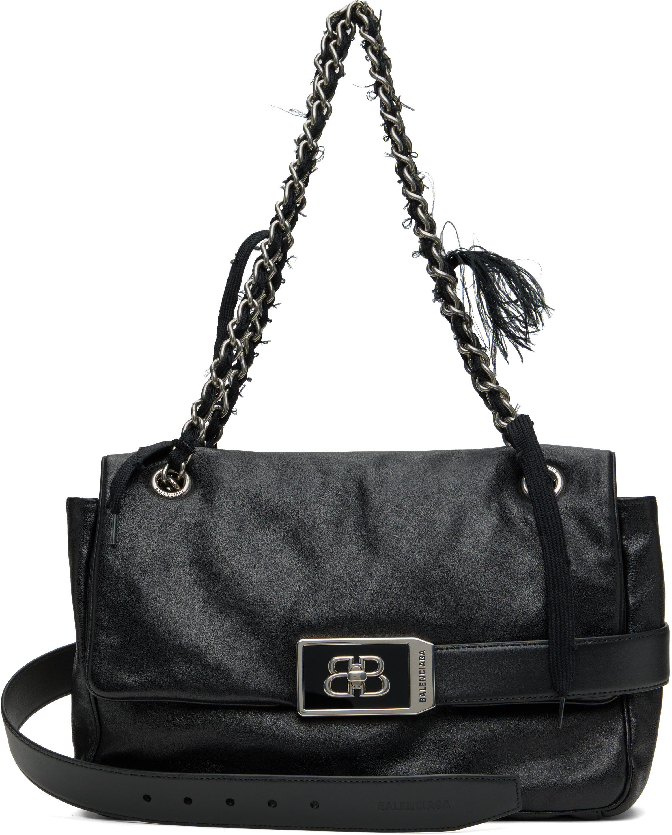 【VIP価格】BALENCIAGA Modu Flap Shoulder Bag Balenciaga: Black Modu Flap Medium Chain Bag | SSENSE