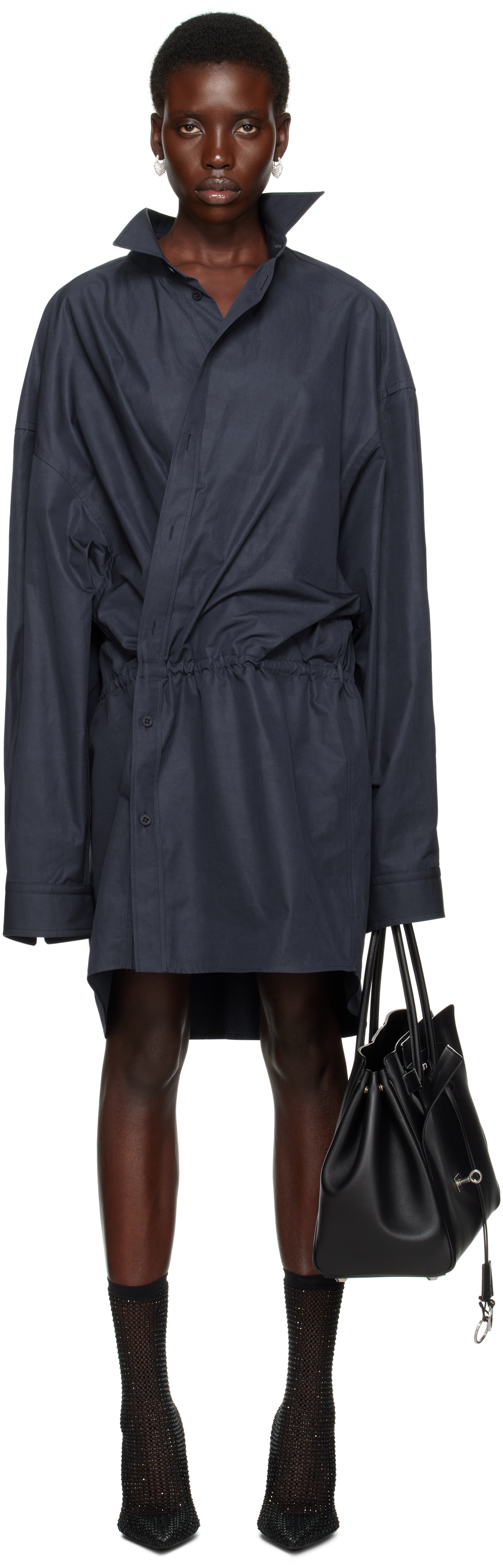Balenciaga Navy Shirt Minidress In 4530 Faded Blue