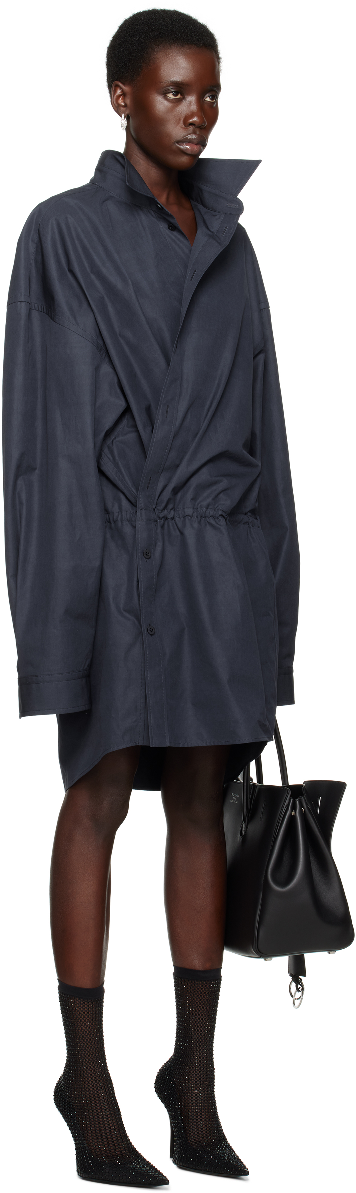 Balenciaga Navy Shirt Minidress In 4530 Faded Blue