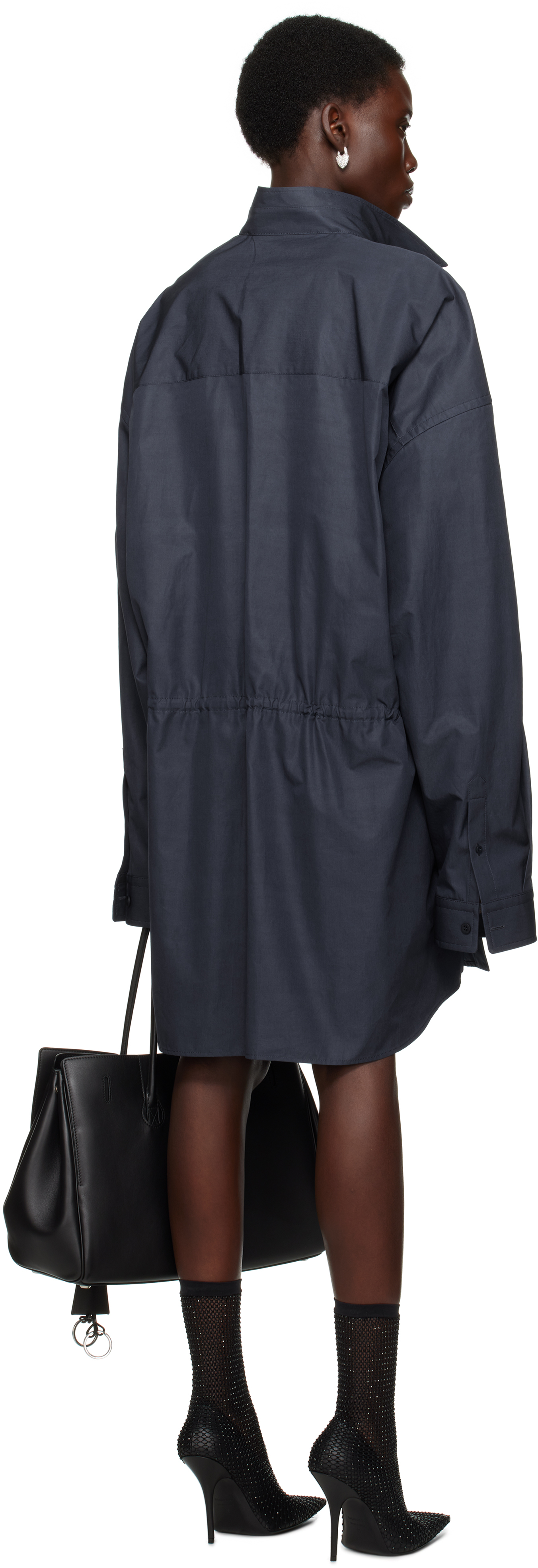 Balenciaga Navy Shirt Minidress In 4530 Faded Blue
