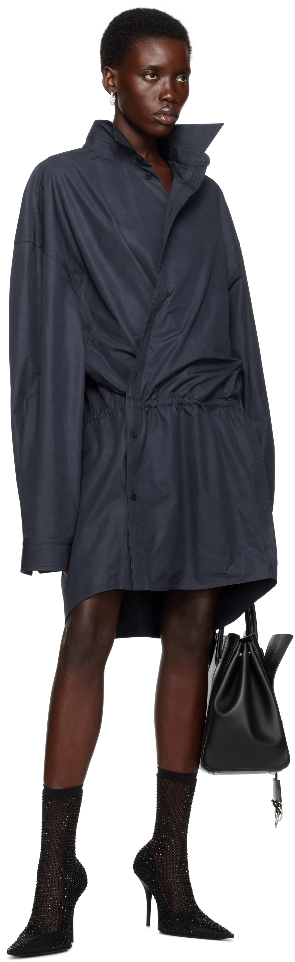 Balenciaga Navy Shirt Minidress In 4530 Faded Blue