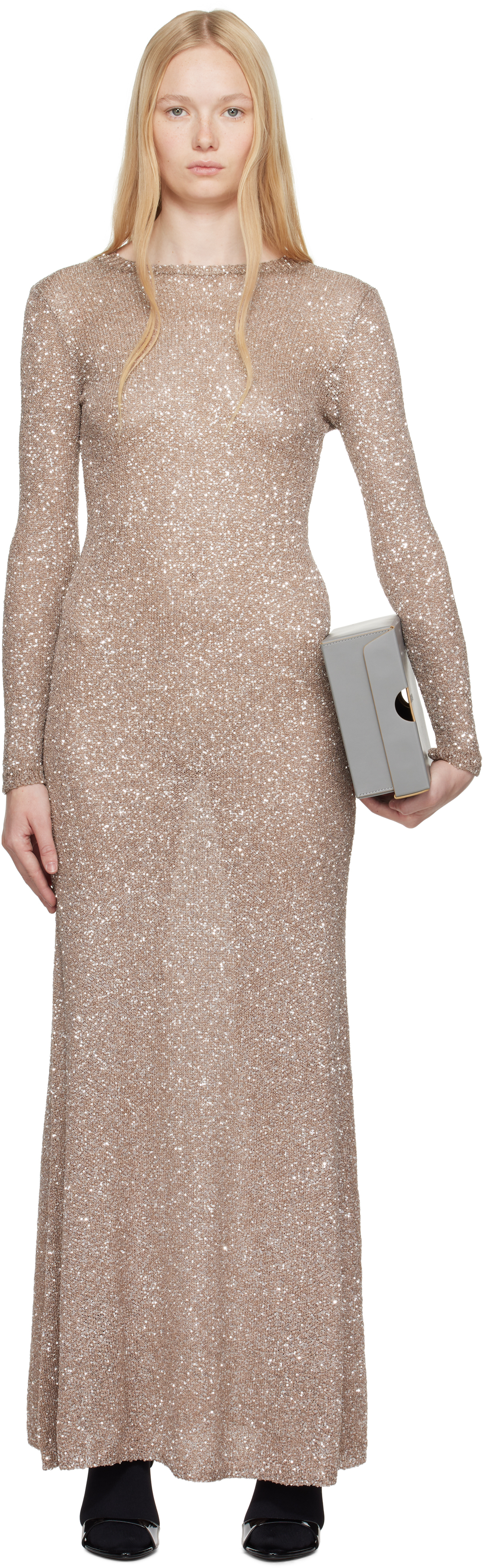 Beige Sequin Maxi Dress