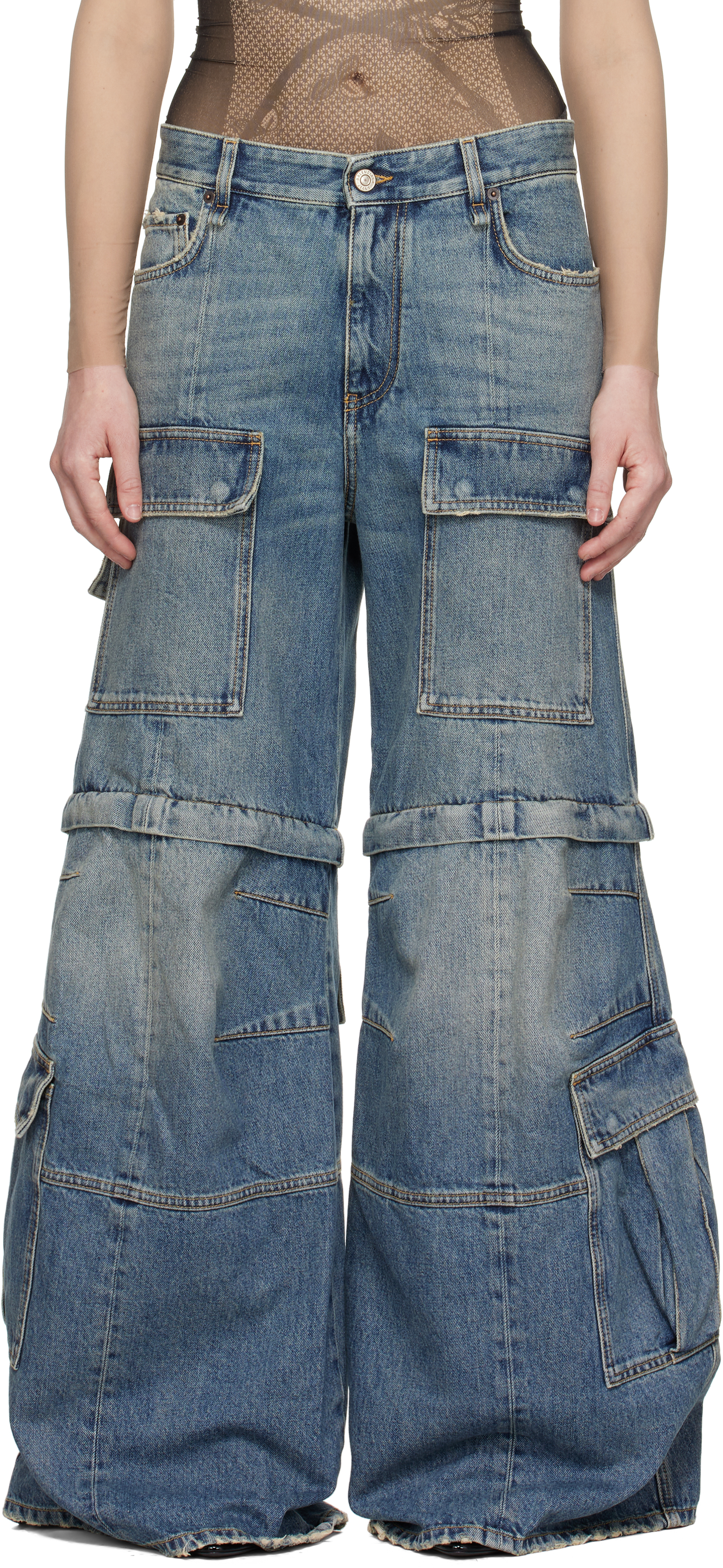 Blue Flared Cargo Jeans