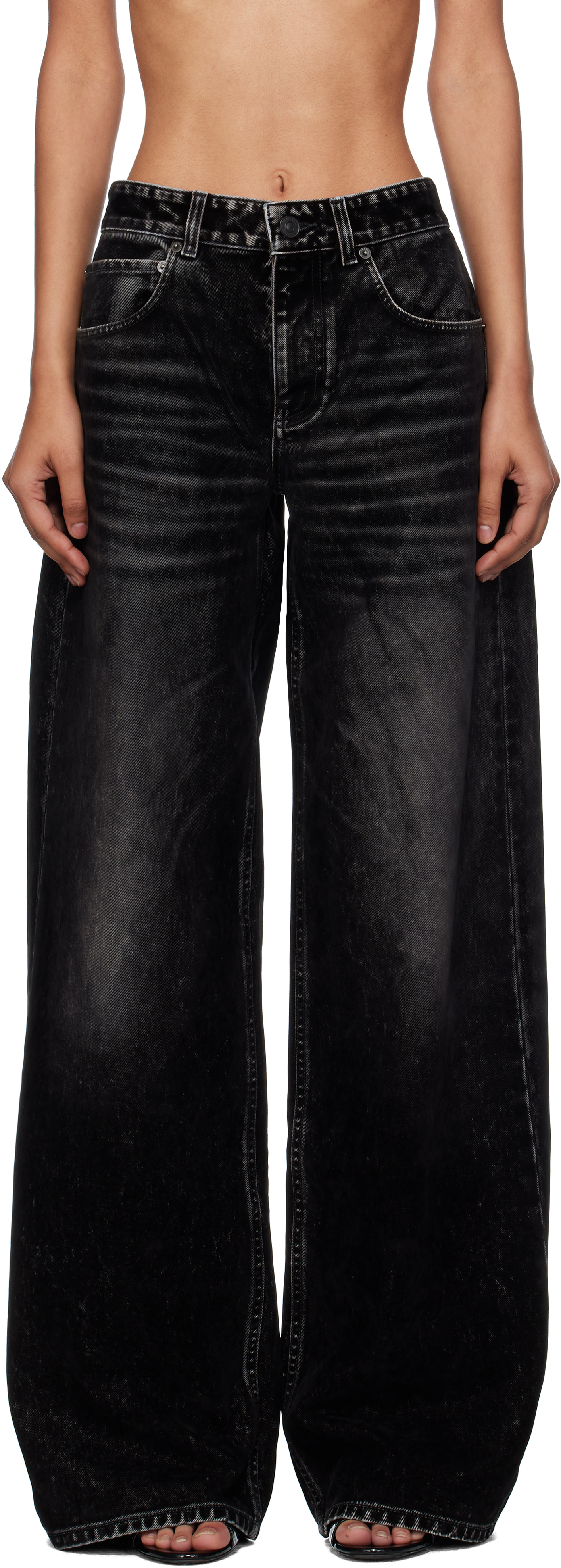 BALENCIAGA ブラックデニム ワイドレッグ Balenciaga: ブラック ワイドレッグ バギージーンズ | SSENSE 日本