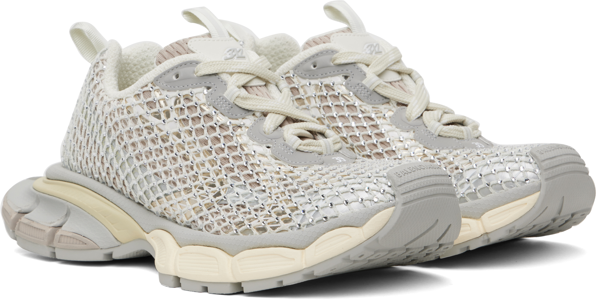 関税込【BALENCIAGA】3XL fishnet sneakers Eggshell/Crystal Balenciaga 3XL Fishnet Sneaker in Eggshell & Crystal | FWRD