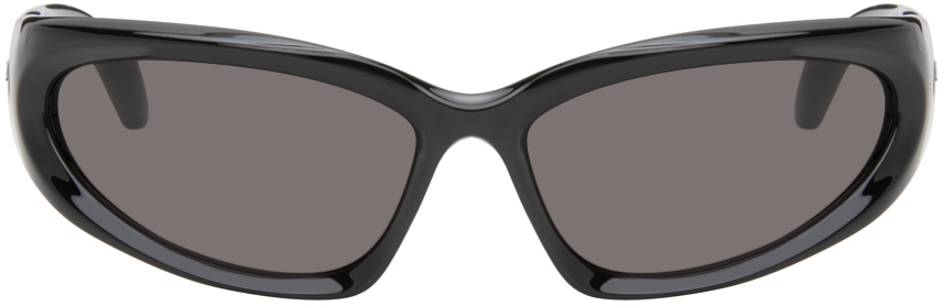 Shop Balenciaga Black Swift Oval Sunglasses In Black-black-grey