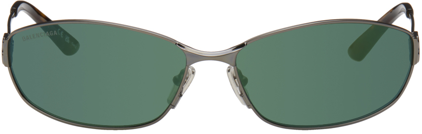 Shop Balenciaga Gray Mercury Oval Sunglasses In Grey-grey-green