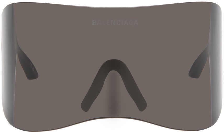 Shop Balenciaga Black Mask Rectangle Sunglasses In Grey-grey-grey