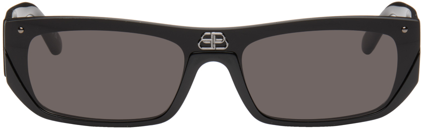 Shop Balenciaga Black Shield Rectangle Sunglasses In Black-black-grey