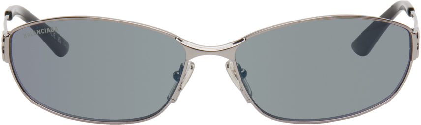 Shop Balenciaga Gunmetal Mercury Oval Sunglasses In Ruthenium-ruthenium-