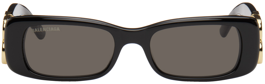 Shop Balenciaga Black Dynasty Rectangle Sunglasses In Black-gold-grey