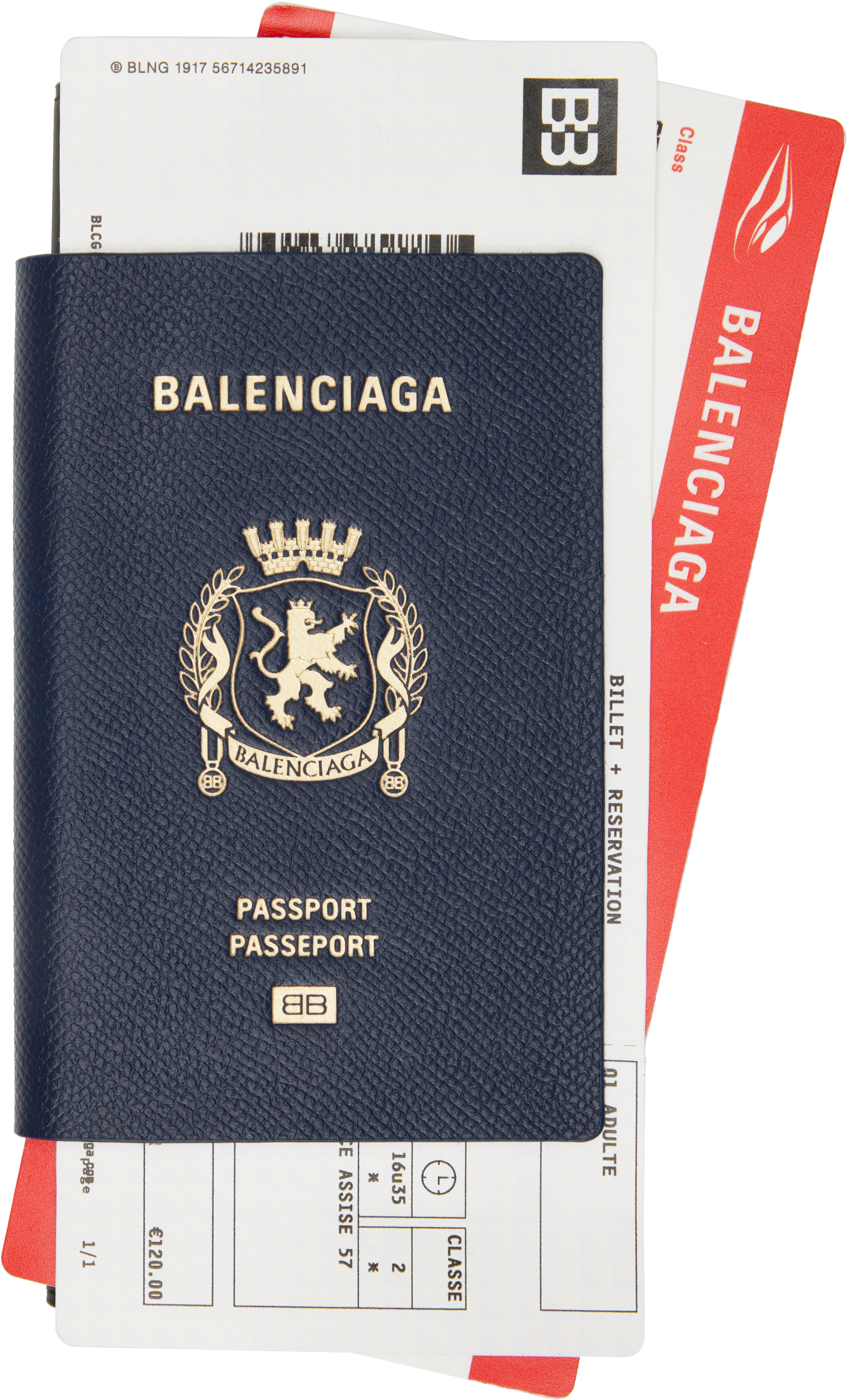 【BALENCIAGA】Passport Long 2 Tickets 長財布 Balenciaga: Navy Passport Long 2 Tickets Wallet | SSENSE