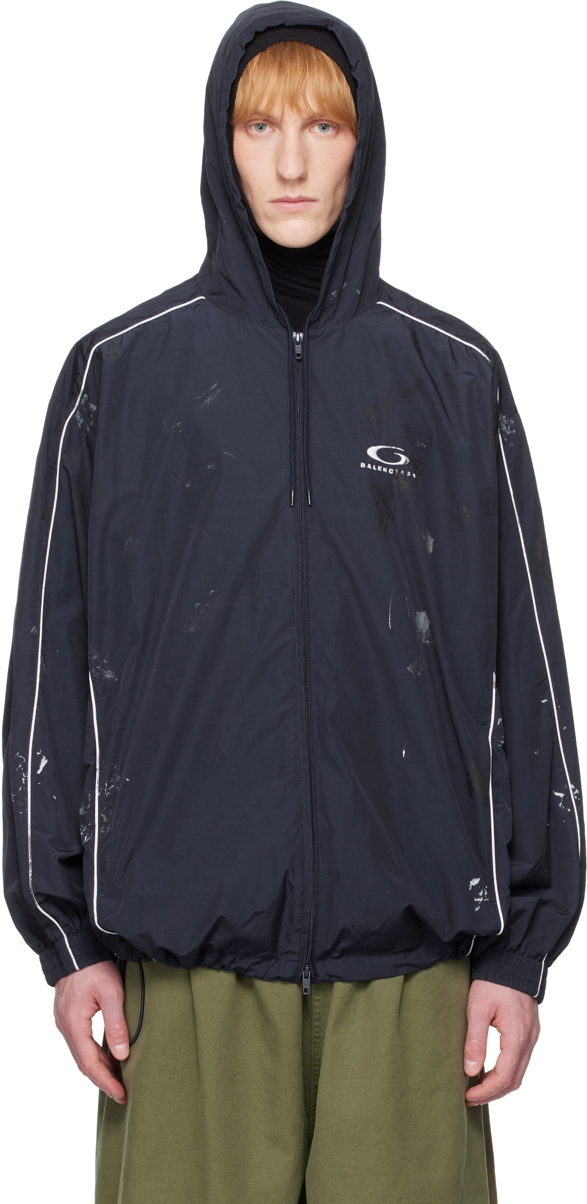 Balenciaga: Navy Painter Track Jacket | SSENSE Balenciaga: Navy Painter Track Jacket | SSENSE