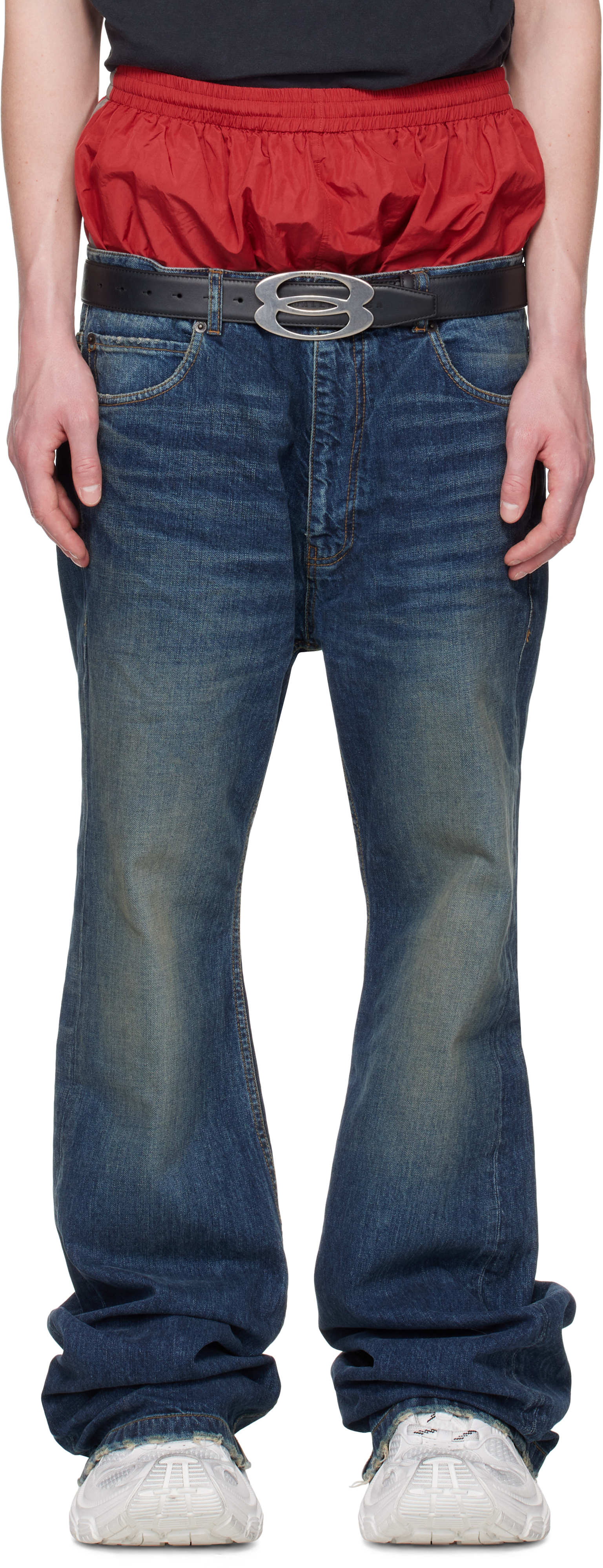 Balenciaga: Blue & Red Layered Jeans | SSENSE