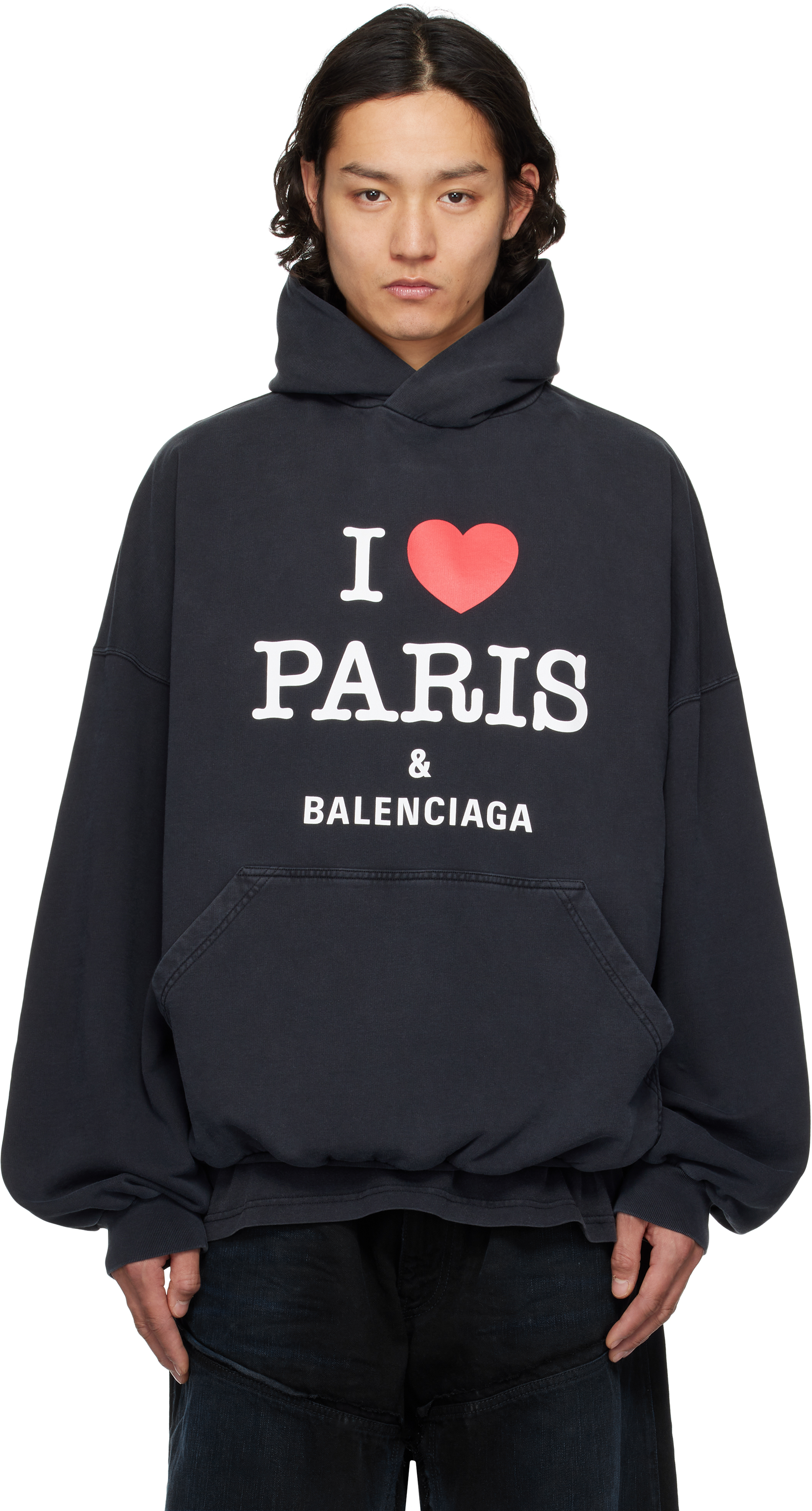 【送料関税込】Balenciaga I Heart Paris Logo Large Fit Hoodie I Love Paris & Balenciaga Hoodie Large Fit in Black Faded