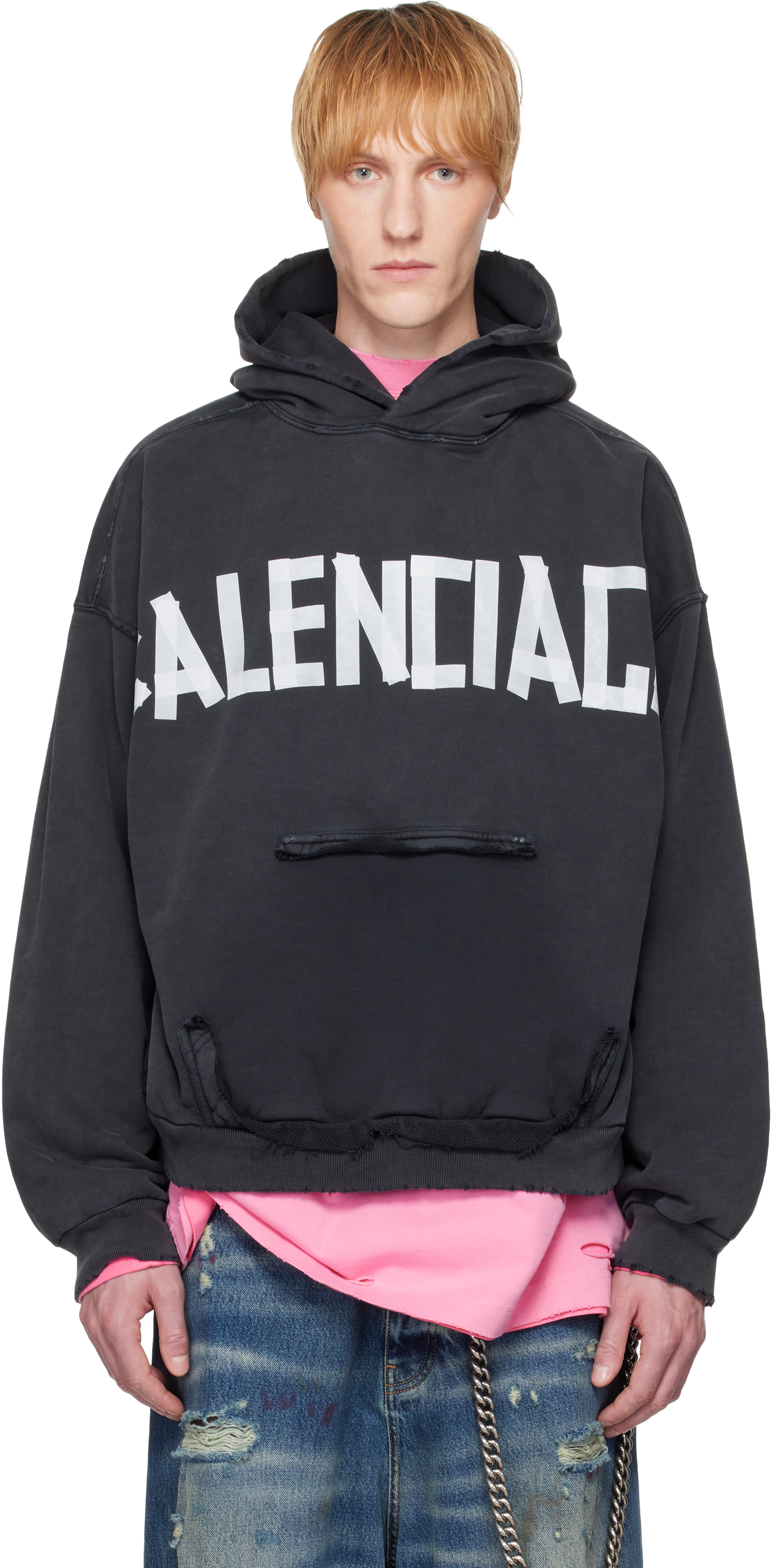 Balenciaga Tape Type Ripped Pocket Large Fit Fleece Hoodie
